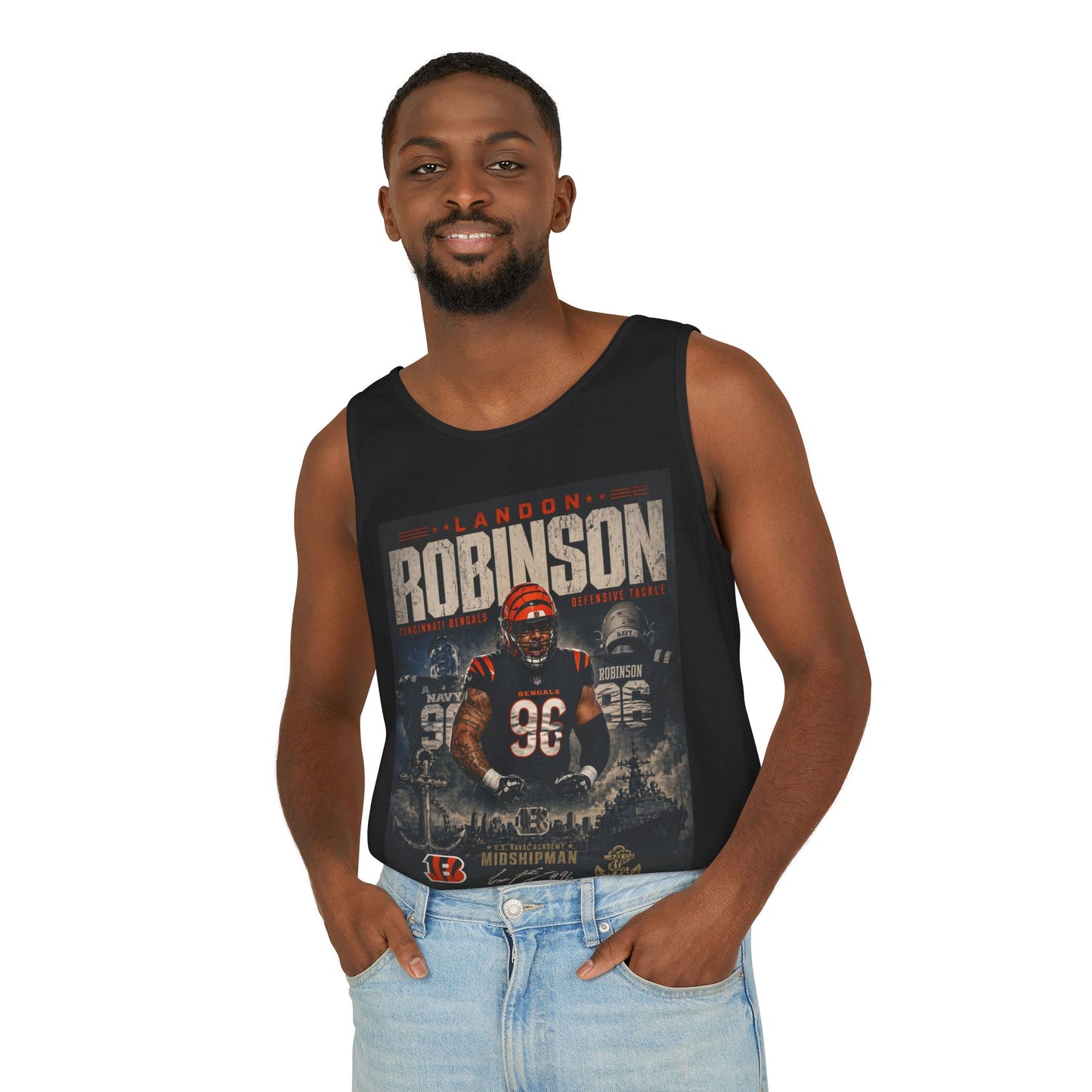 Landon Robinson #96 Bengals/Navy Football Tank Top — Vintage Game-Day Jersey Tribute