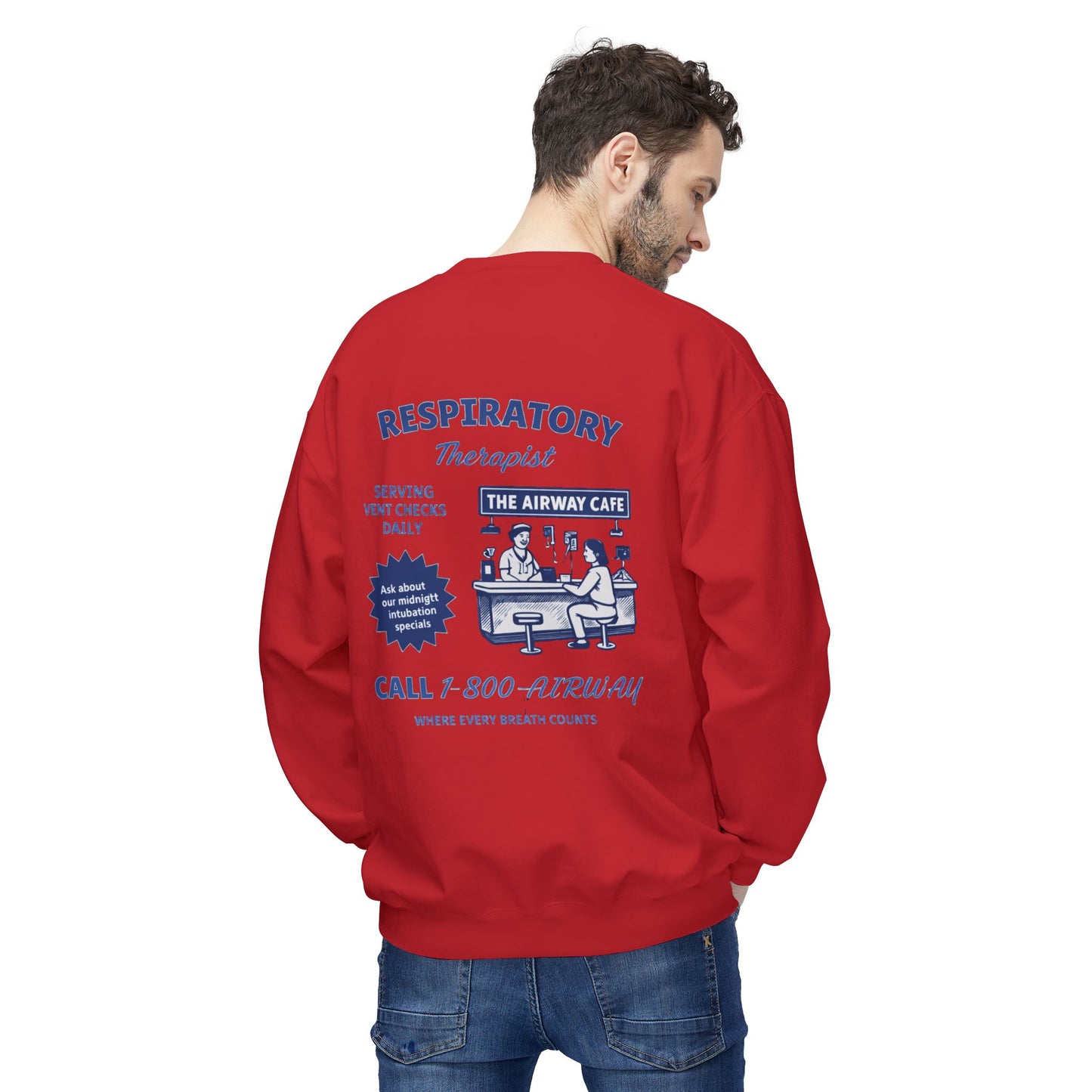 Breathing Anatomy Crewneck Sweatshirt — "It's Just Breathing" Pulmonary Science Pullover
