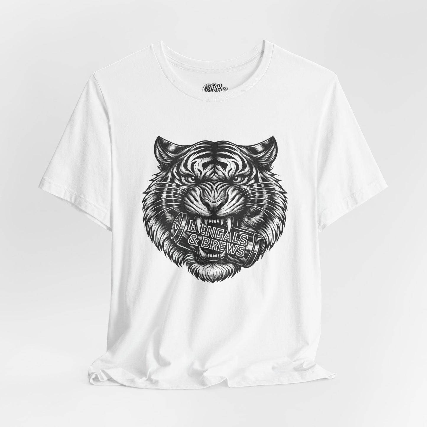Bengals and Brews Black and White — Fierce Vintage Tiger Head Graphic T-Shirt