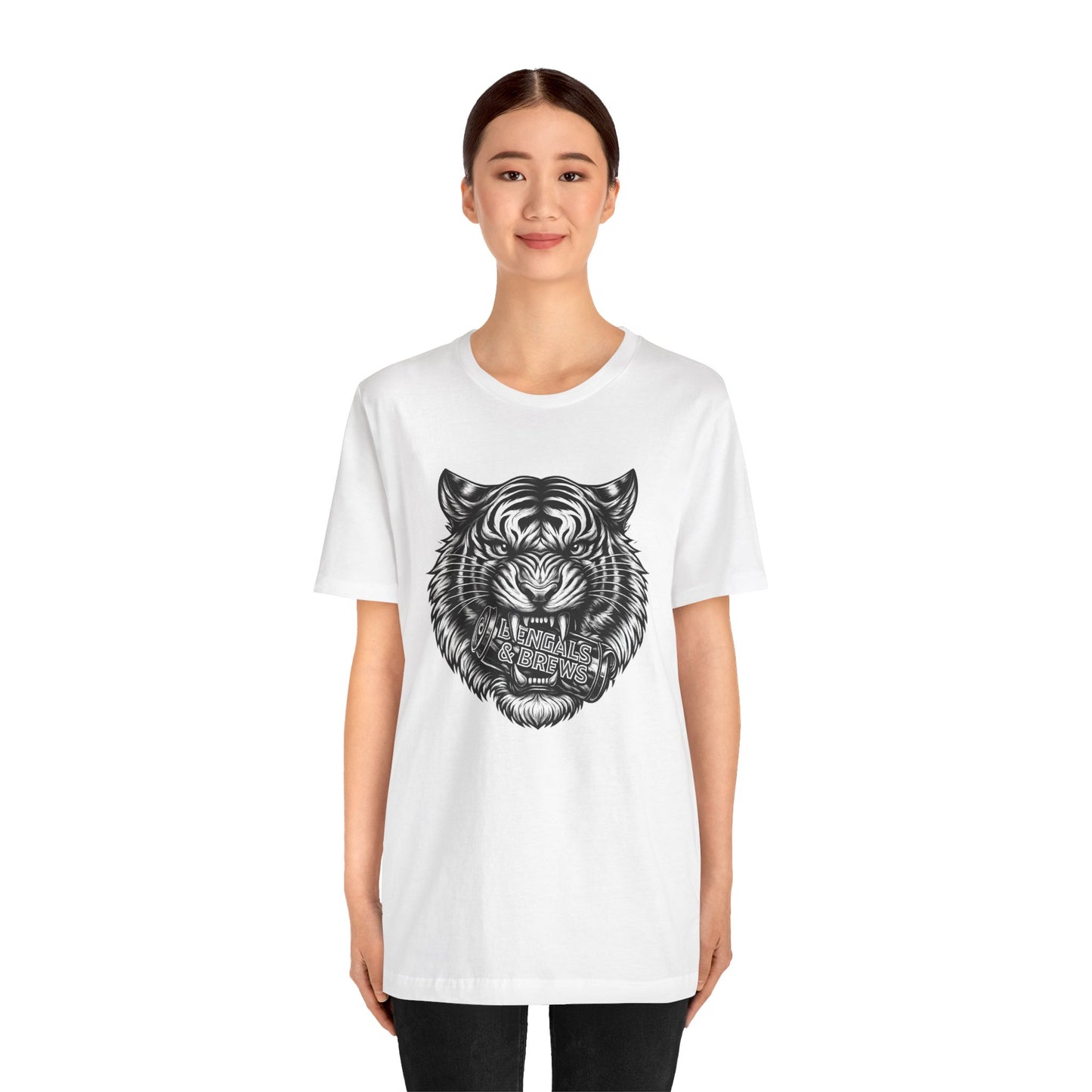 Bengals and Brews Black and White — Fierce Vintage Tiger Head Graphic T-Shirt