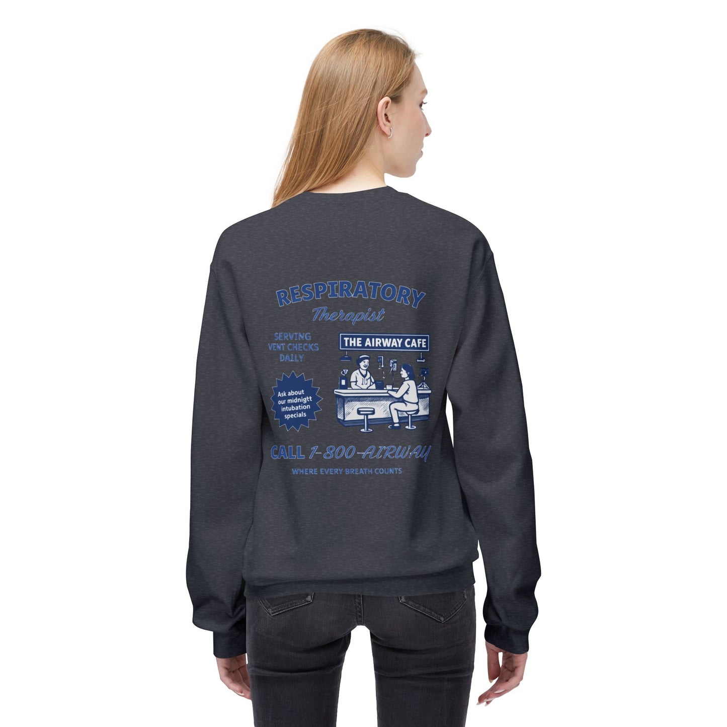 Breathing Anatomy Crewneck Sweatshirt — "It's Just Breathing" Pulmonary Science Pullover