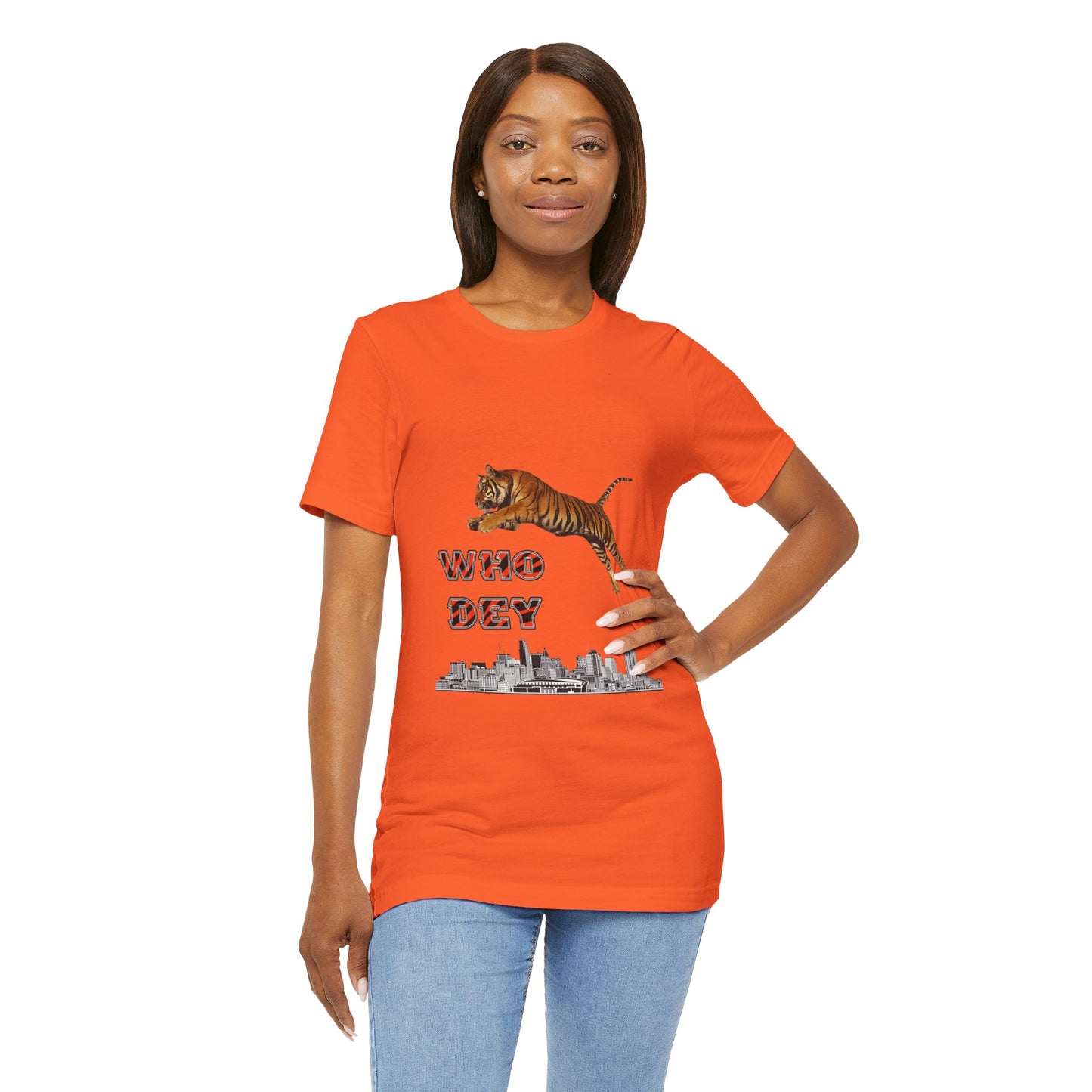 Leaping tiger over city Unisex Jersey Short Sleeve Tee