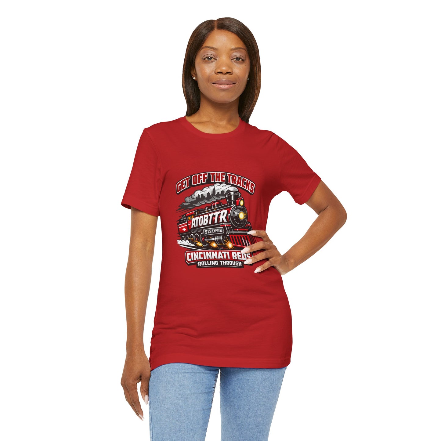 Cincinnati Reds Vintage Train "GET OFF THE TRACKS" Tee — Baseball Fan Shirt