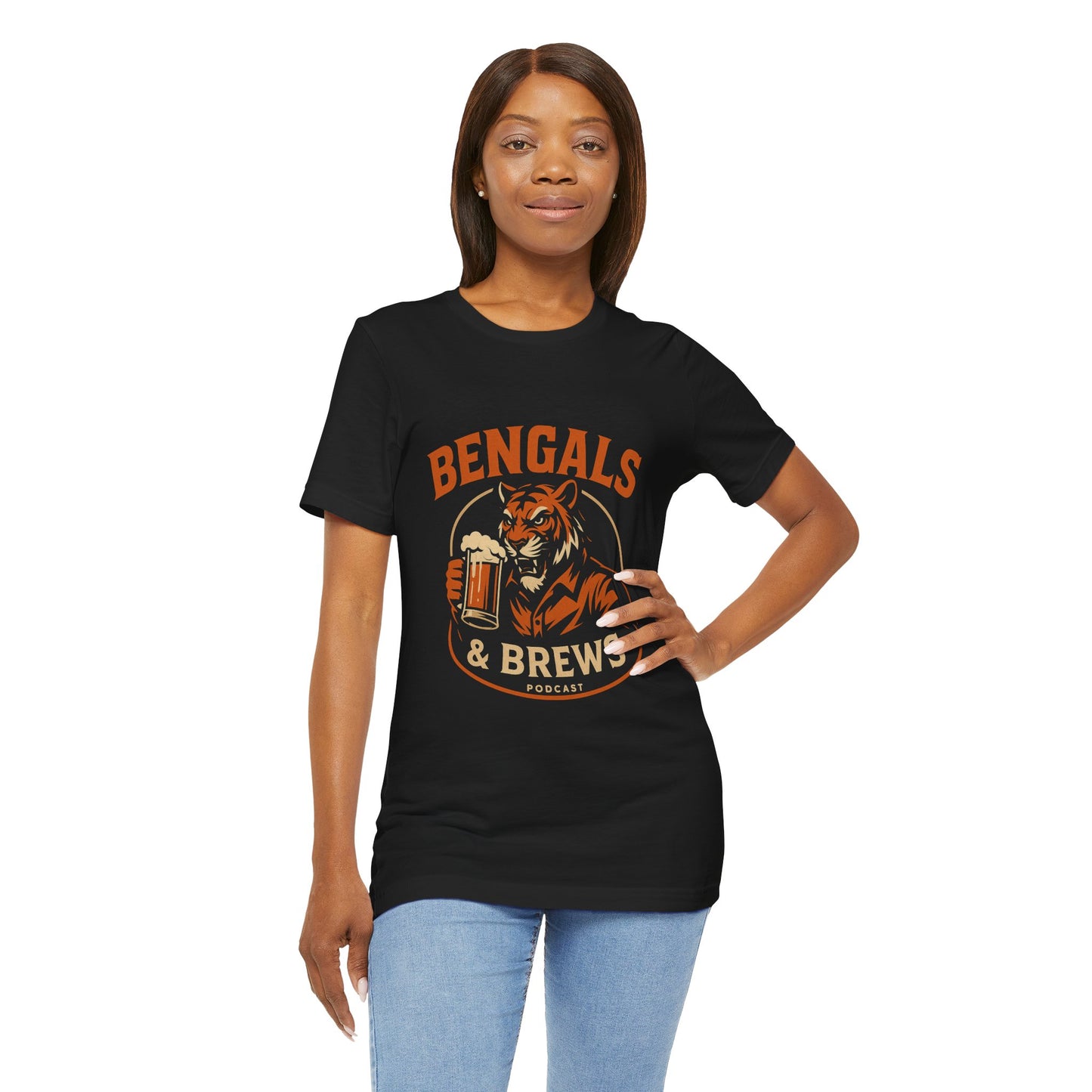 Bengals & Brews Podcast Tee, Unisex Jersey Short Sleeve T-Shirt, Sports Fan Apparel, Gift for Beer Lovers, Casual Everyday Style