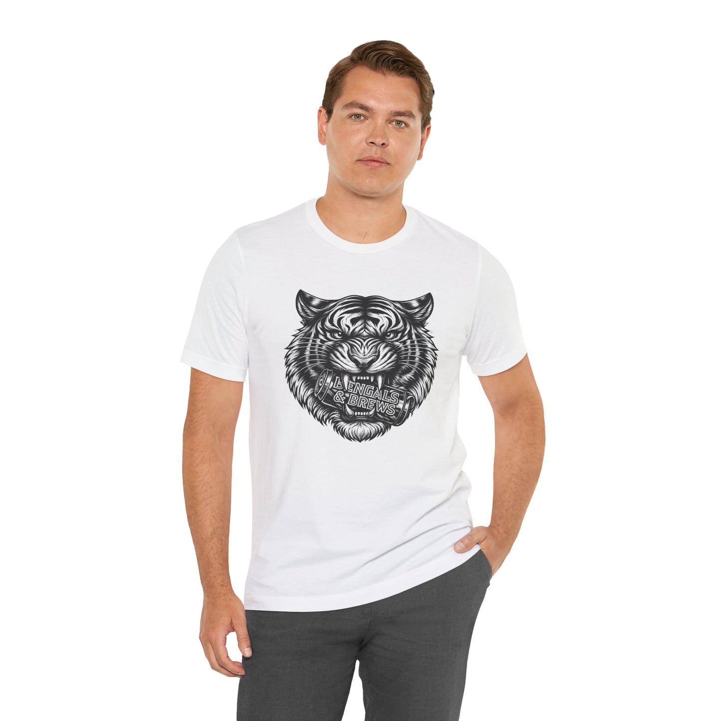 Bengals and Brews Black and White — Fierce Vintage Tiger Head Graphic T-Shirt