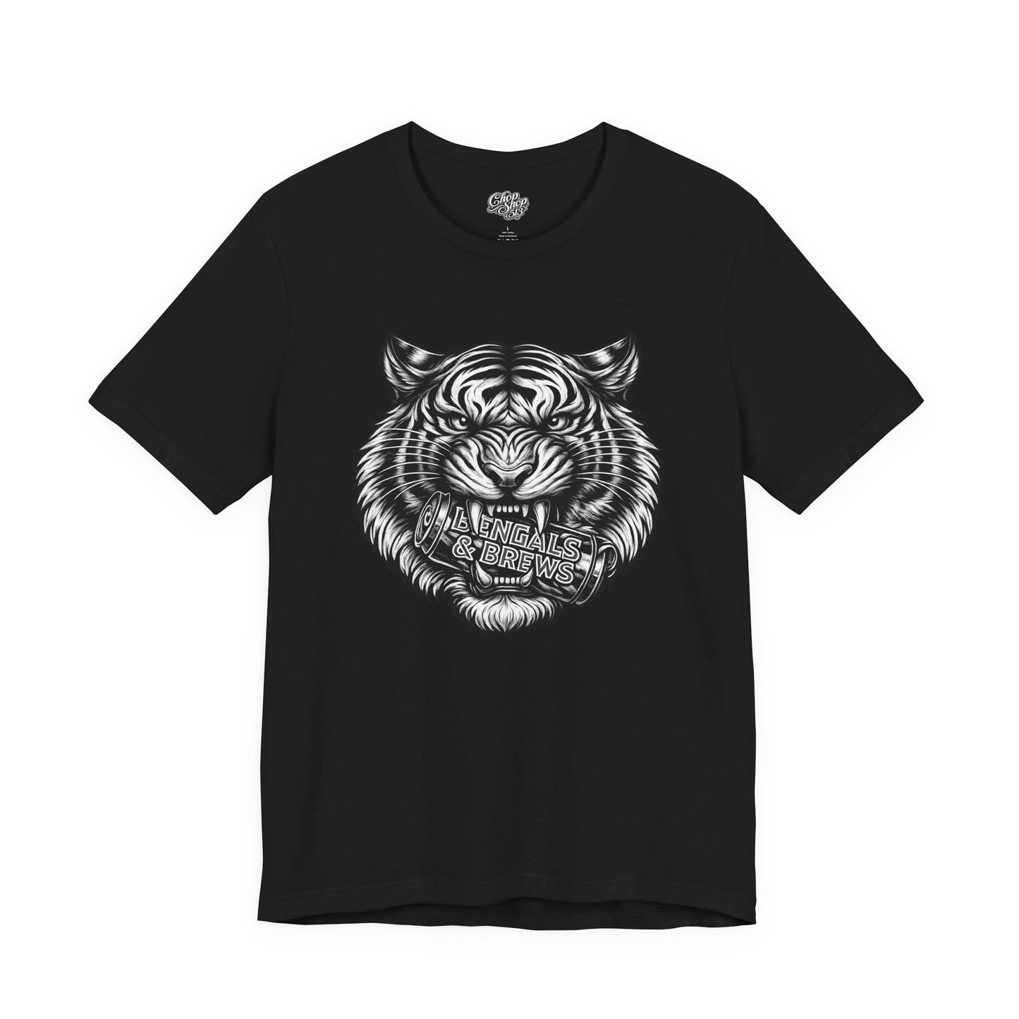 Bengals and Brews Black and White — Fierce Vintage Tiger Head Graphic T-Shirt