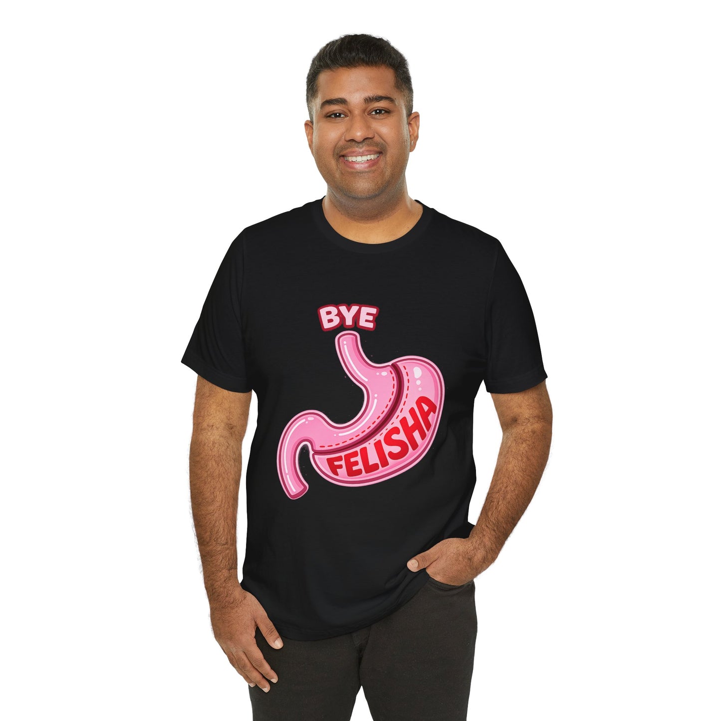 Bye Felisha Gastric Sleeve Stomach Graphic Tee — Funny Pink Cartoon Stomach T-Shirt