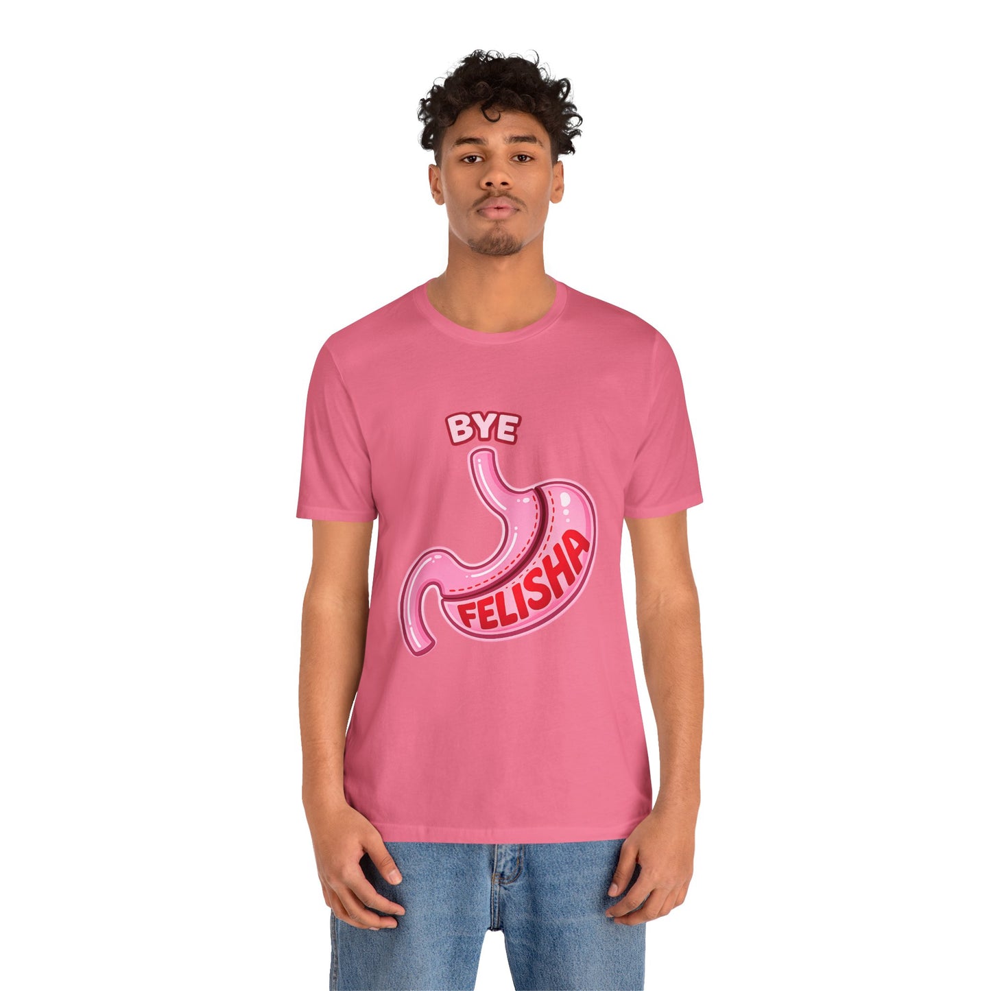 Bye Felisha Gastric Sleeve Stomach Graphic Tee — Funny Pink Cartoon Stomach T-Shirt