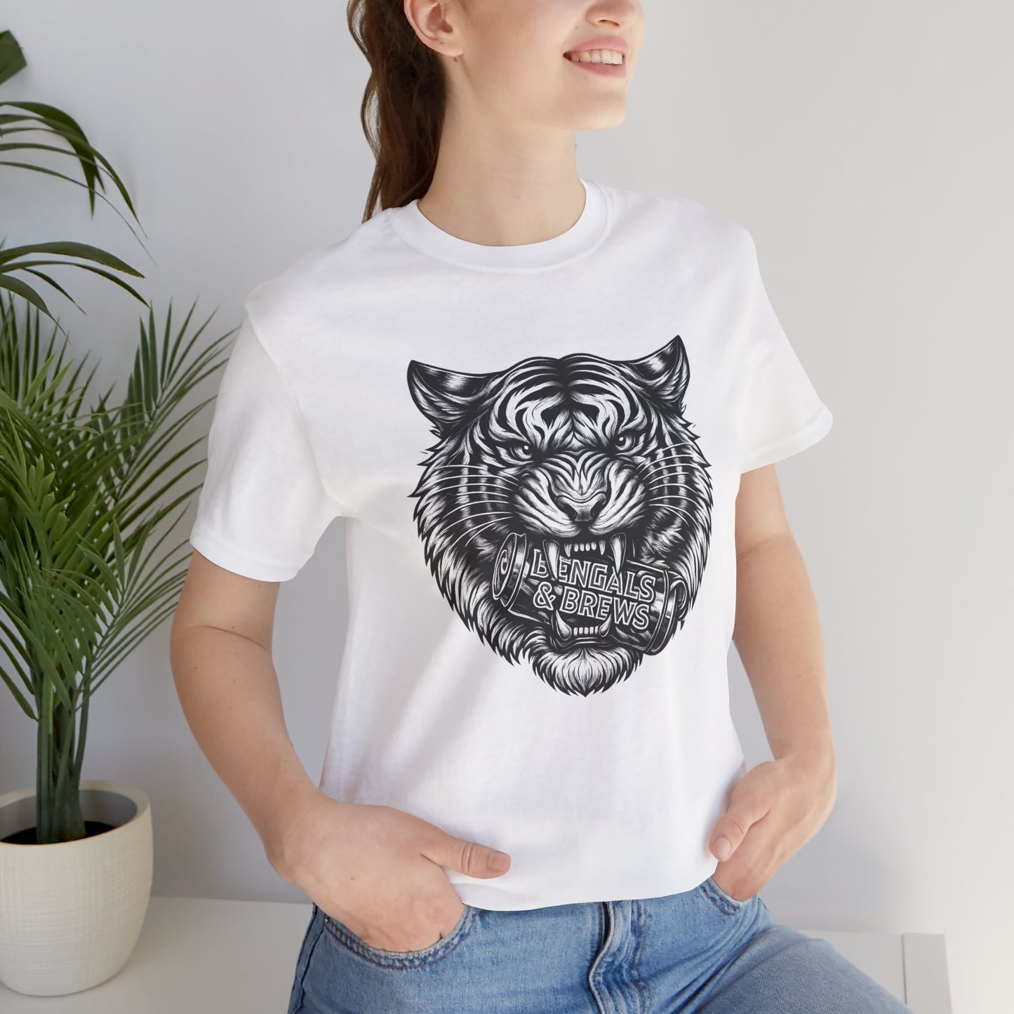 Bengals and Brews Black and White — Fierce Vintage Tiger Head Graphic T-Shirt