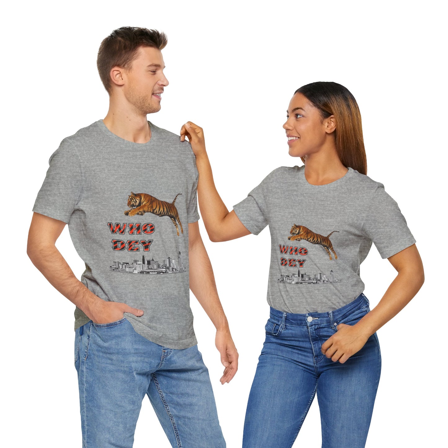 Leaping tiger over city Unisex Jersey Short Sleeve Tee