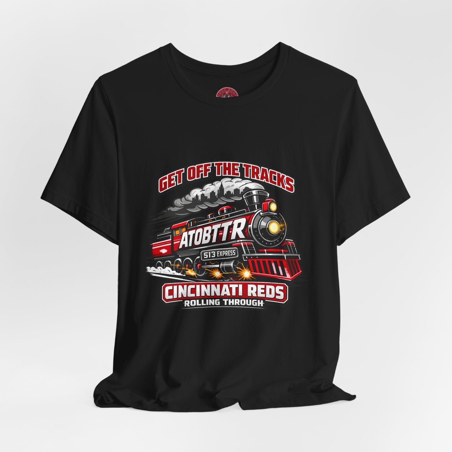 Cincinnati Reds Vintage Train "GET OFF THE TRACKS" Tee — Baseball Fan Shirt