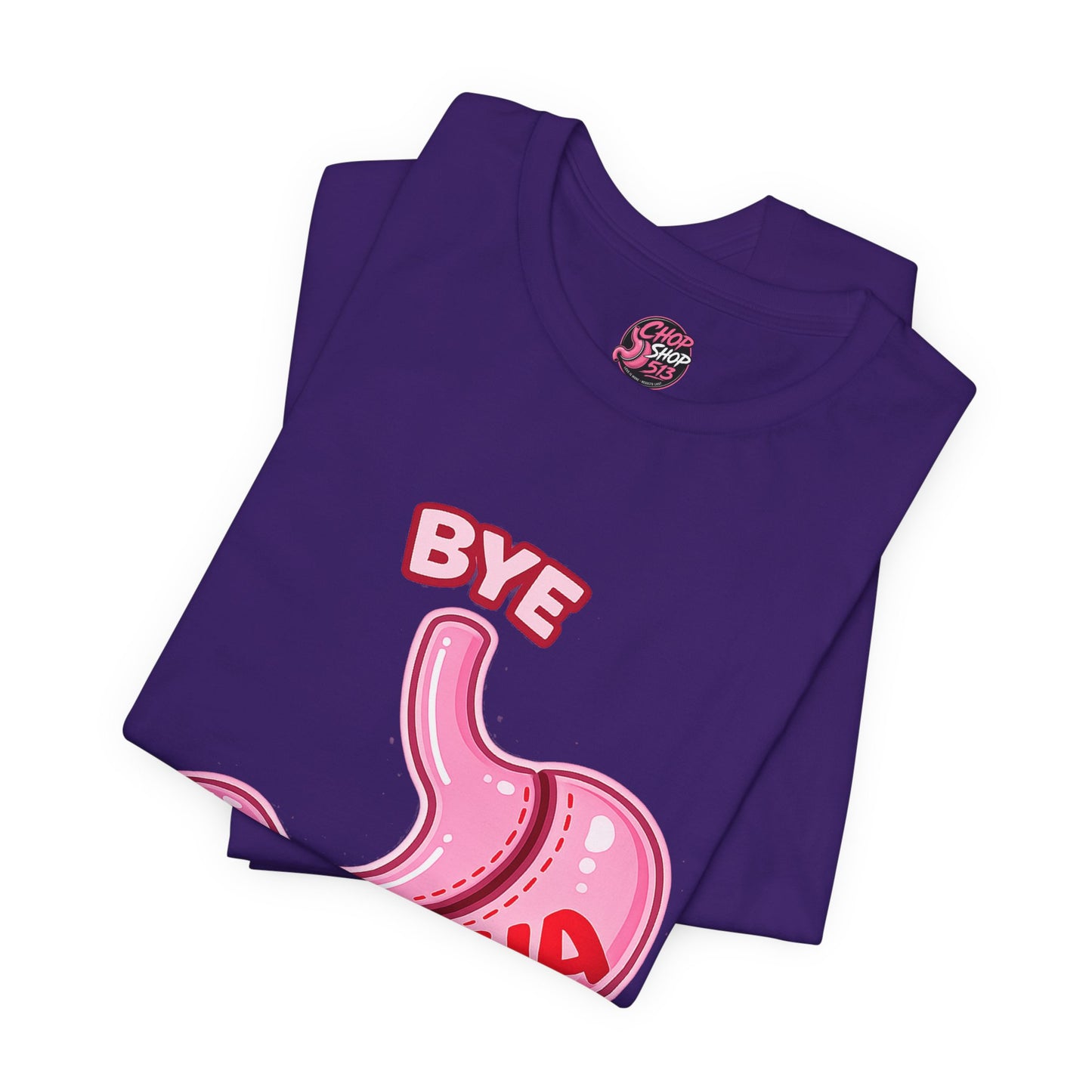 Bye Felisha Gastric Sleeve Stomach Graphic Tee — Funny Pink Cartoon Stomach T-Shirt