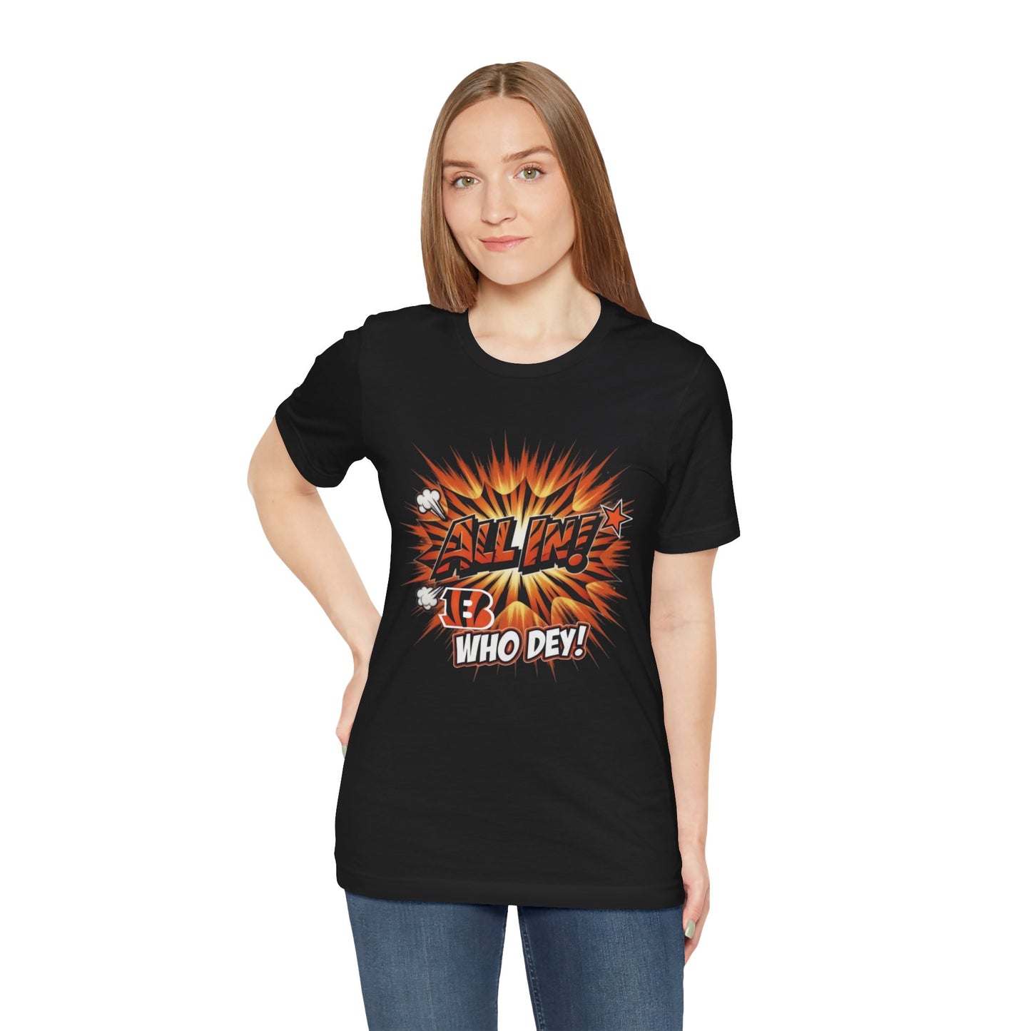 All In! Who Dey! Bengals Fan T-Shirt – All In Comic Burst Tee