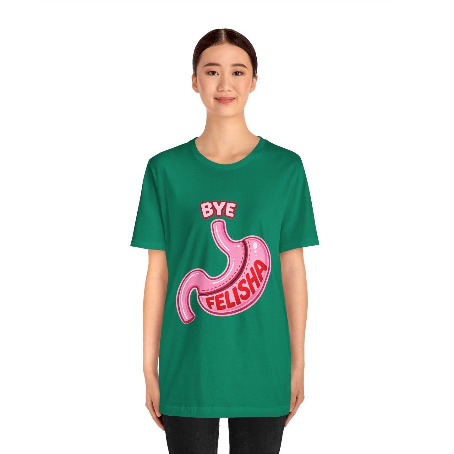Bye Felisha Gastric Sleeve Stomach Graphic Tee — Funny Pink Cartoon Stomach T-Shirt