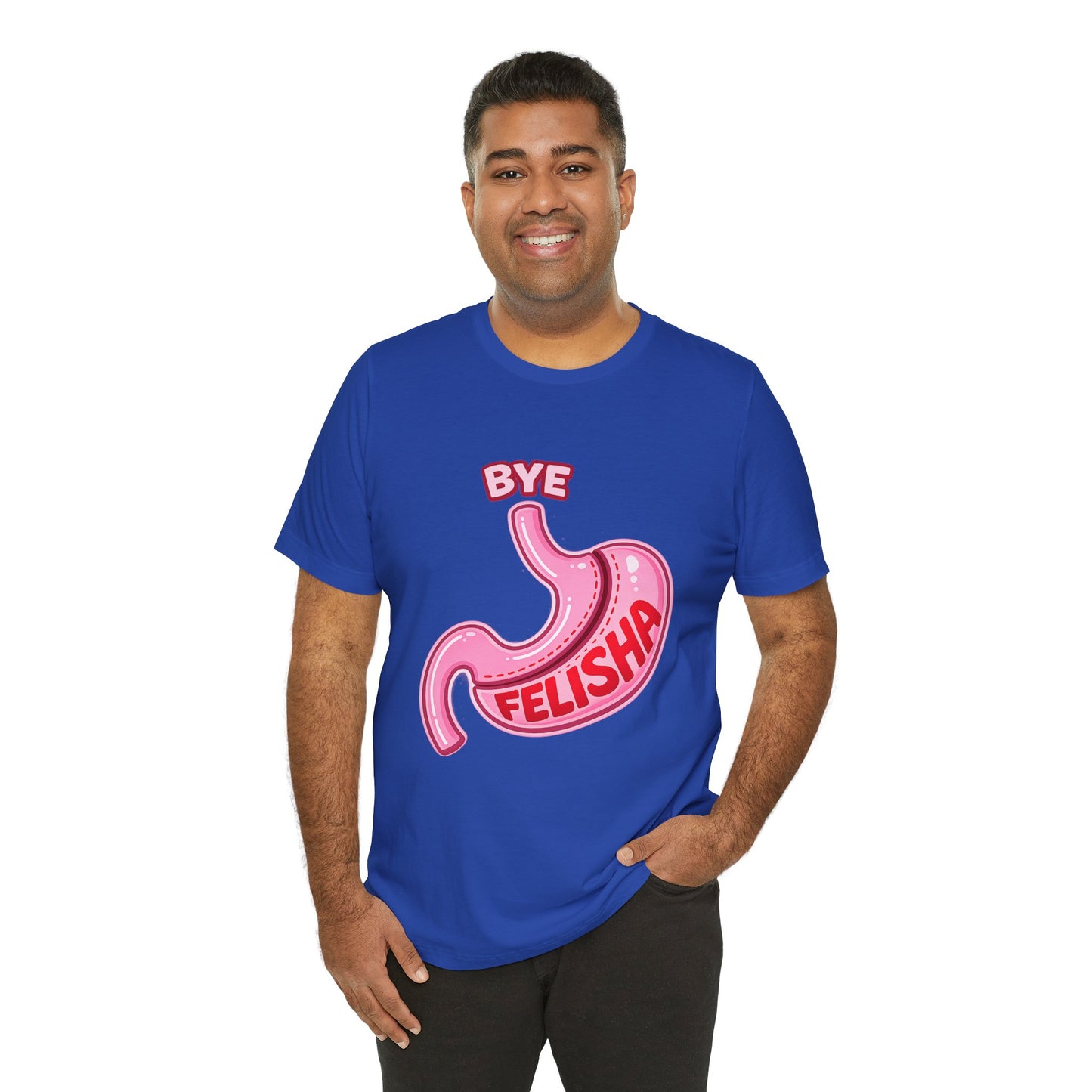 Bye Felisha Gastric Sleeve Stomach Graphic Tee — Funny Pink Cartoon Stomach T-Shirt