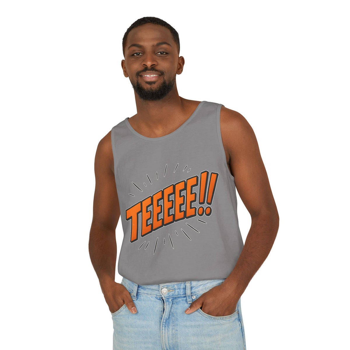 TEEEEE!! -Fun Graphic Tank Top Summer Essential, Unisex Apparel, Beachwear, Gift Idea, Festival Outfit