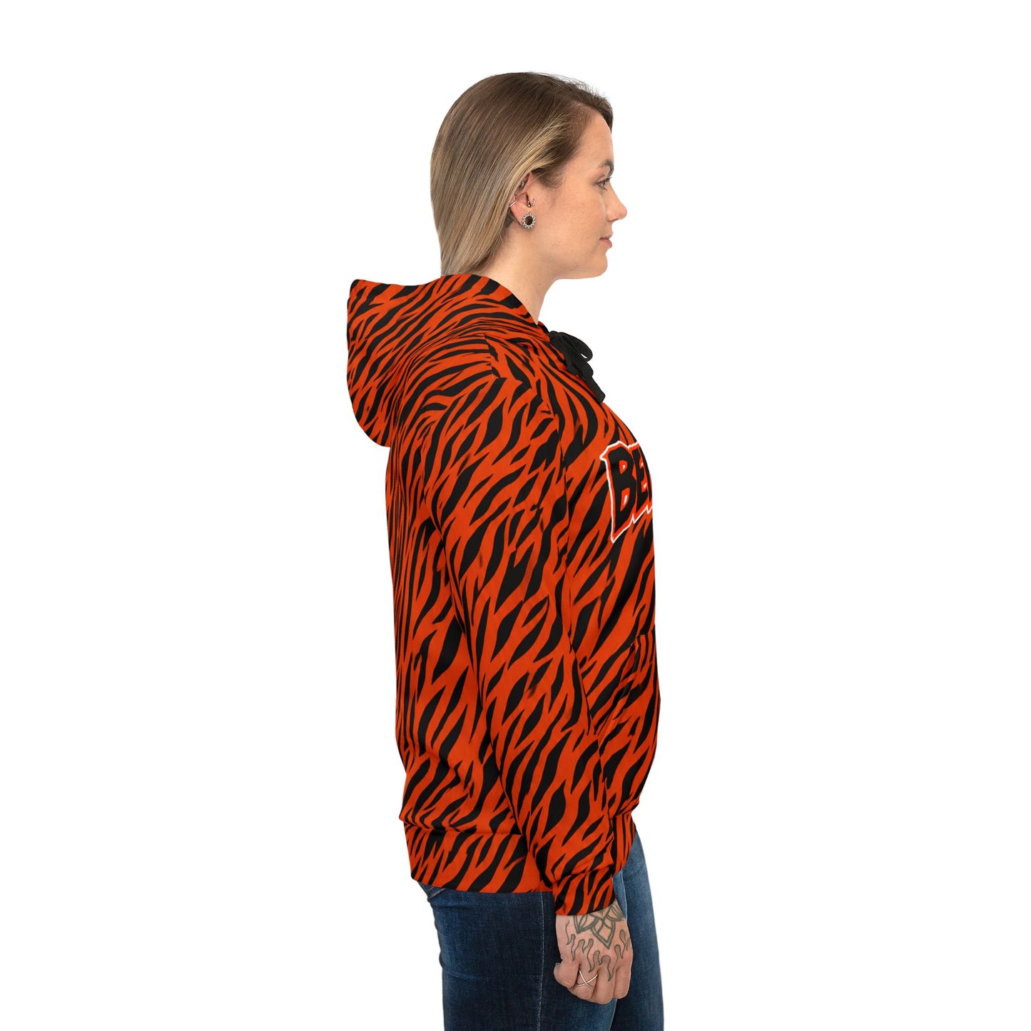 Bengal Mania Athletic Hoodie — Orange Tiger Stripe All-Over Print