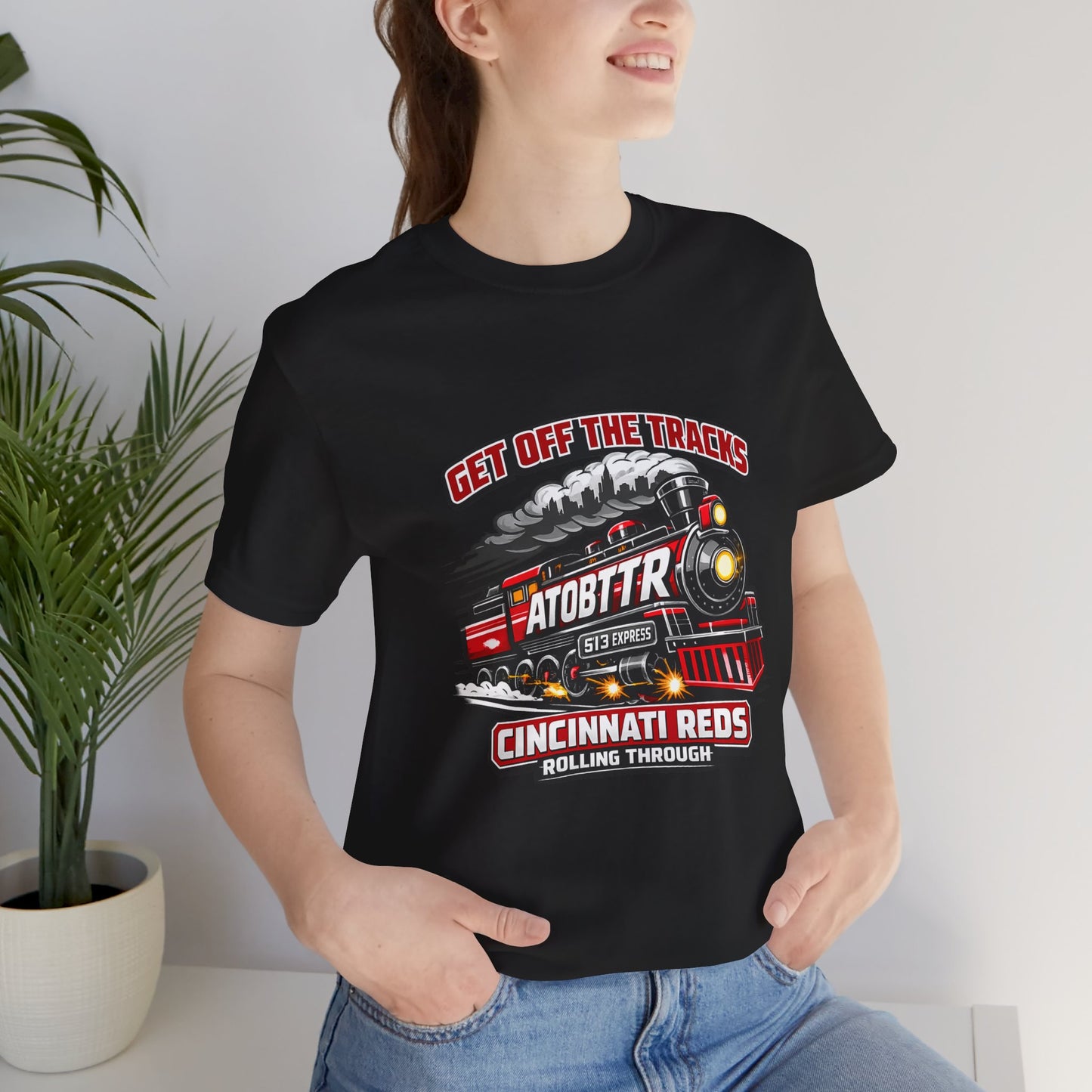 Cincinnati Reds Vintage Train "GET OFF THE TRACKS" Tee — Baseball Fan Shirt