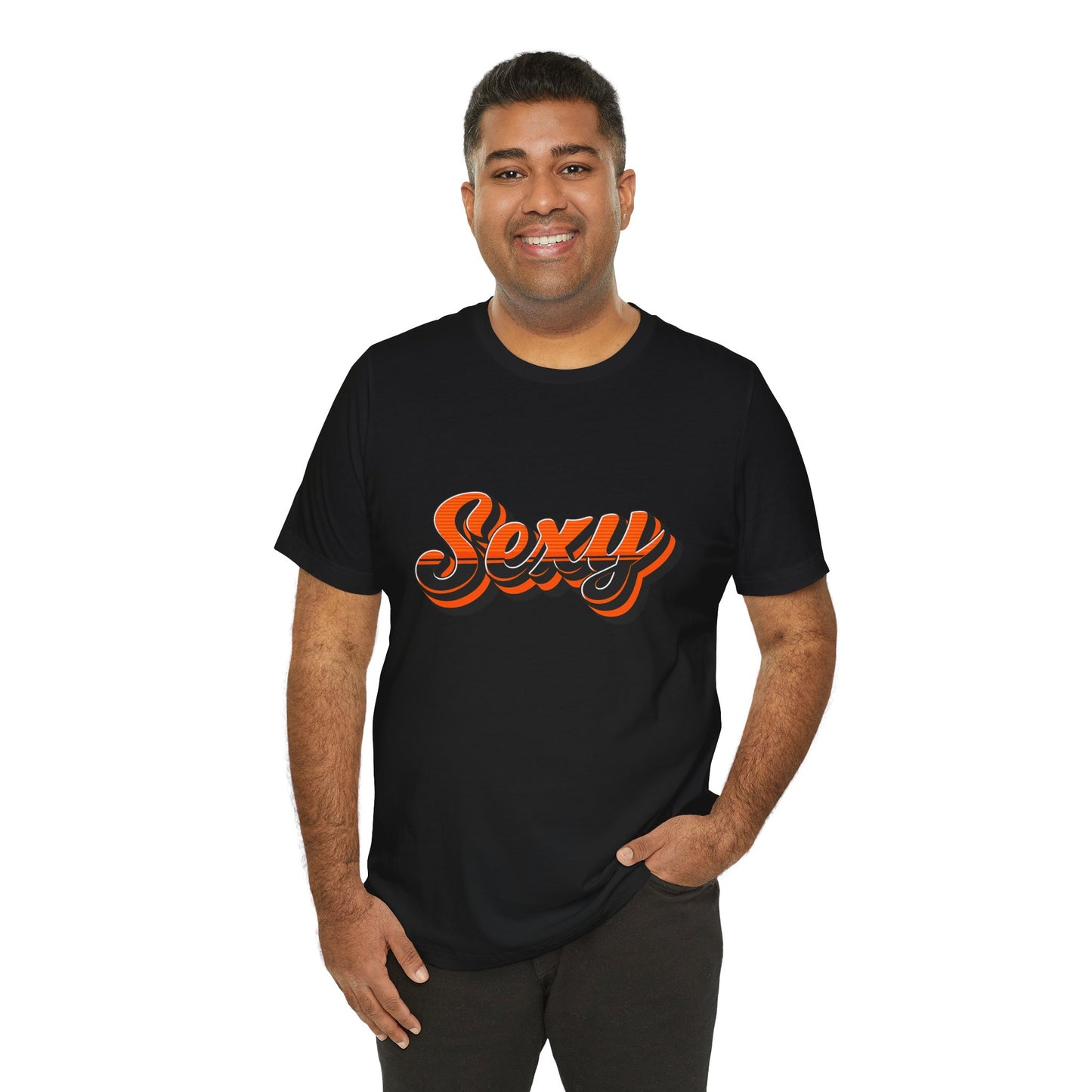 Sexy Dexy Retro Script Tee — Vintage Orange Layered Lettering T-Shirt