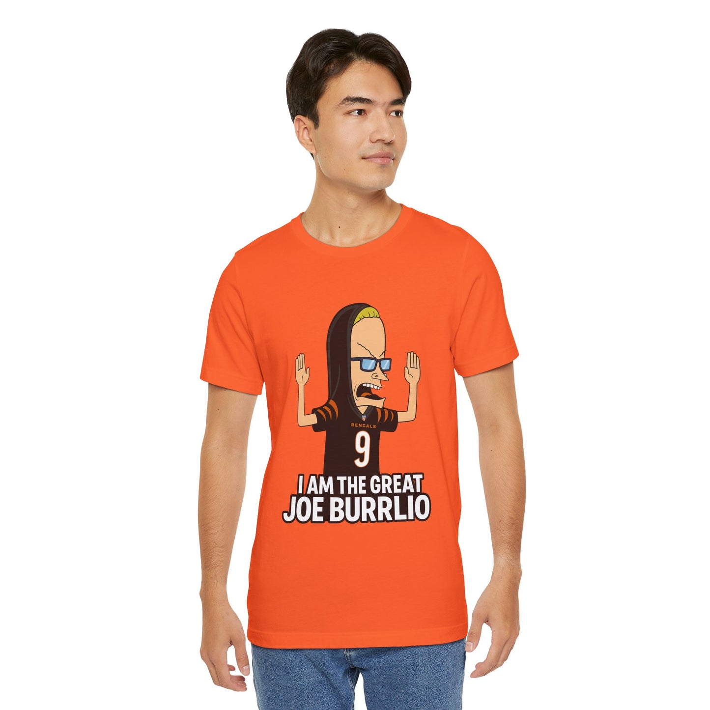 I Am The Great Joe Burrlio | Funny Bengals Fan T-Shirt | Beavis-Inspired Football Parody Tee