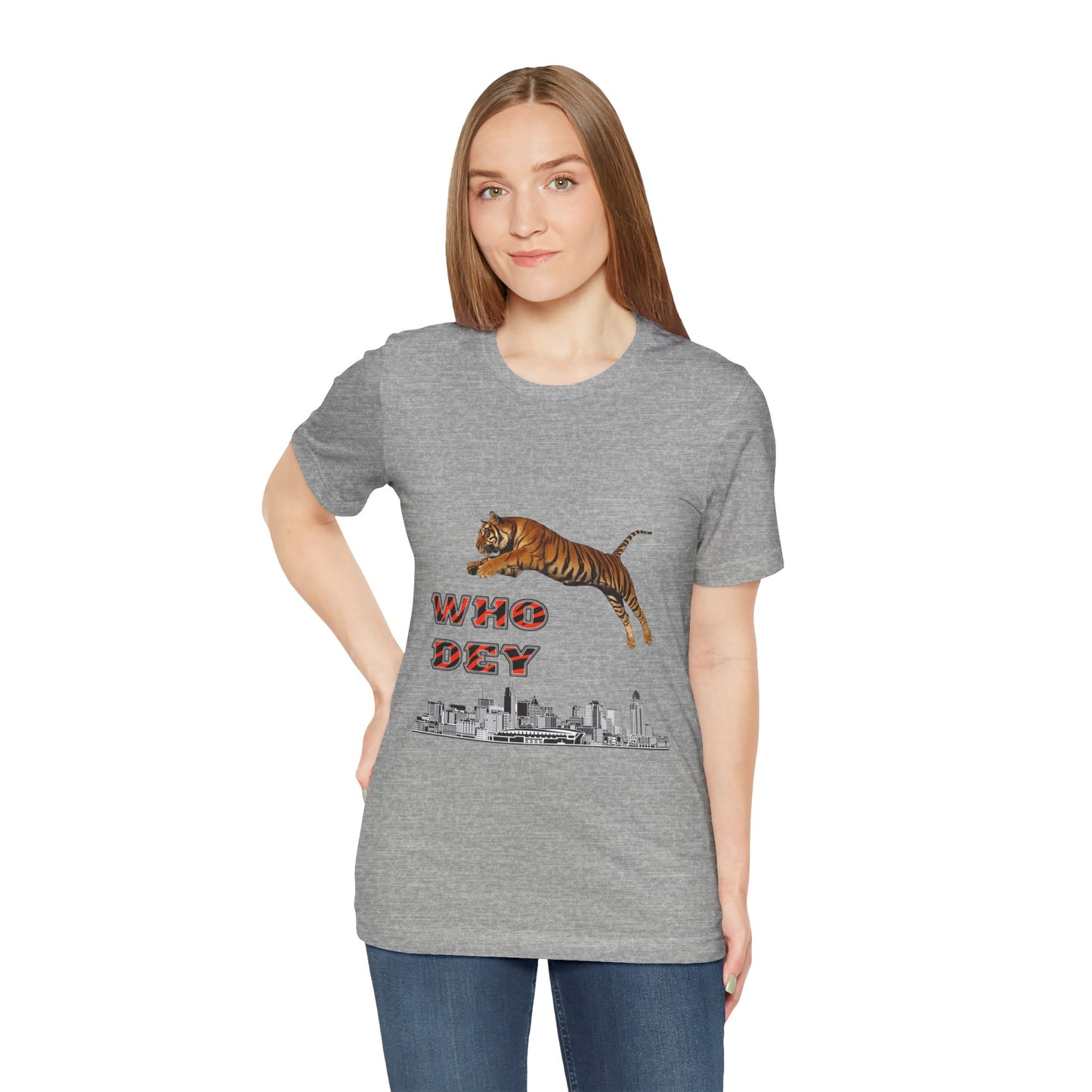 Leaping tiger over city Unisex Jersey Short Sleeve Tee