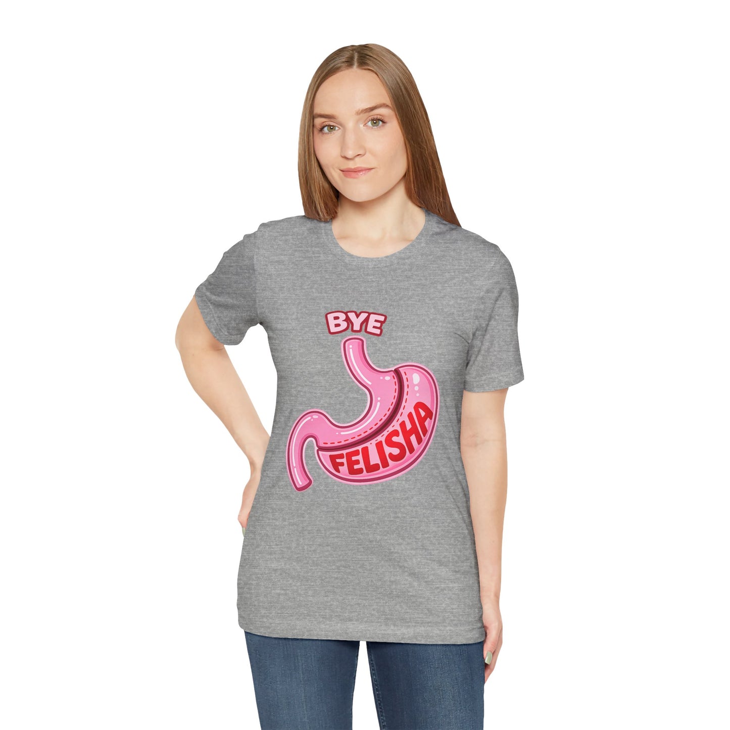 Bye Felisha Gastric Sleeve Stomach Graphic Tee — Funny Pink Cartoon Stomach T-Shirt