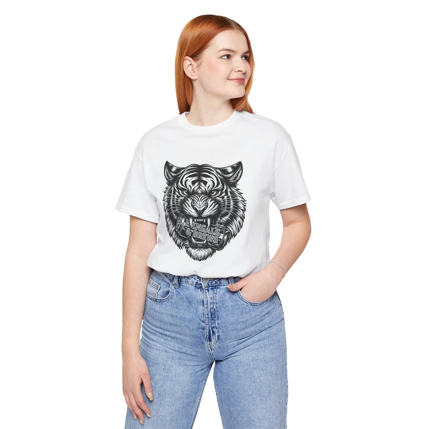 Bengals and Brews Black and White — Fierce Vintage Tiger Head Graphic T-Shirt