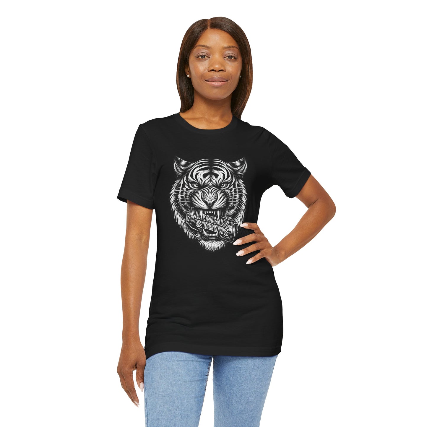 Bengals and Brews Black and White — Fierce Vintage Tiger Head Graphic T-Shirt