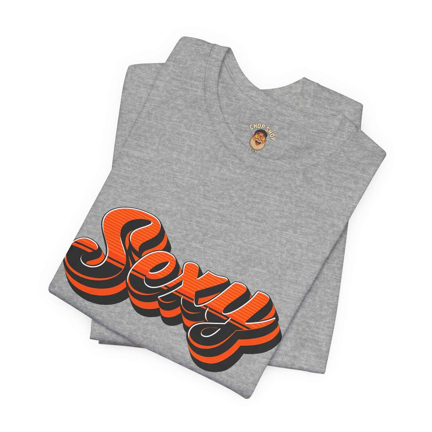 Sexy Dexy Retro Script Tee — Vintage Orange Layered Lettering T-Shirt