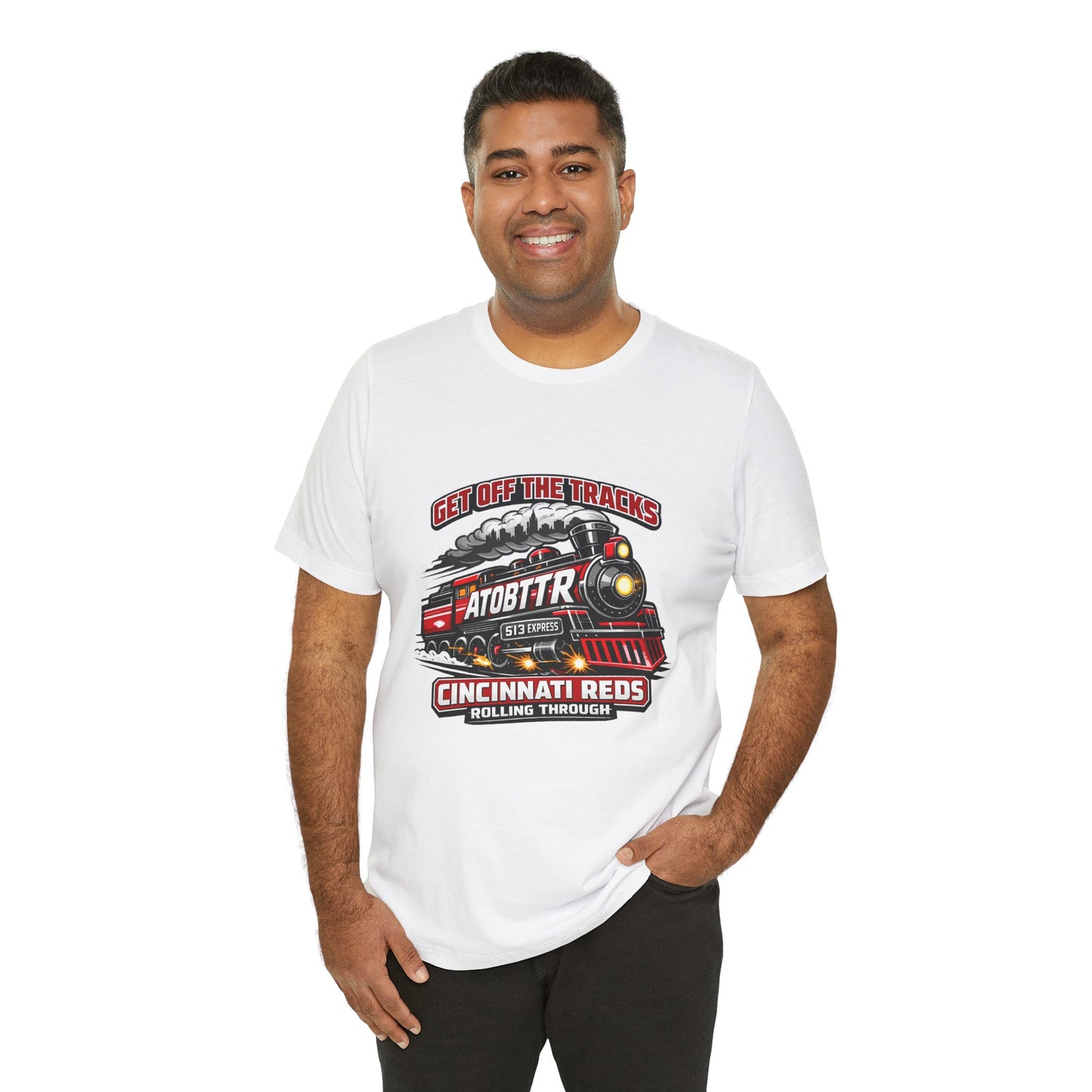 Cincinnati Reds Vintage Train "GET OFF THE TRACKS" Tee — Baseball Fan Shirt