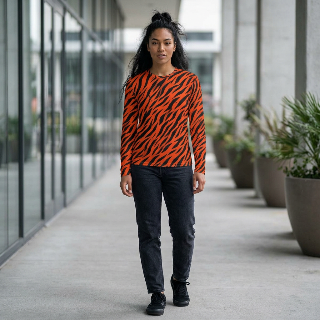 Stripe Out Long Sleeve Shirt — Bold Orange Animal Print AOP