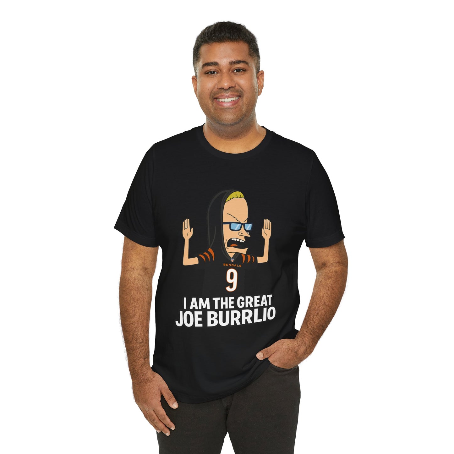 I Am The Great Joe Burrlio | Funny Bengals Fan T-Shirt | Beavis-Inspired Football Parody Tee
