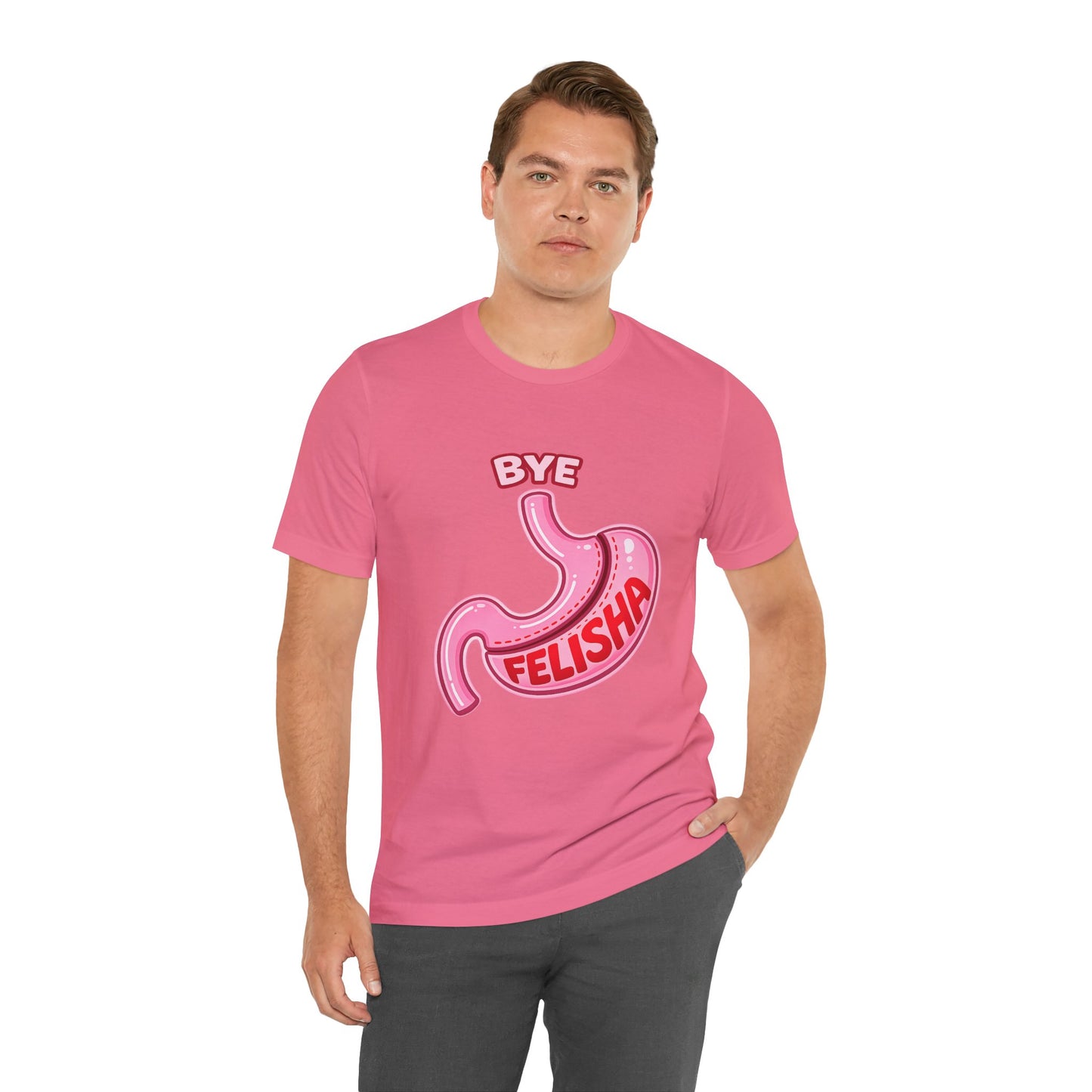 Bye Felisha Gastric Sleeve Stomach Graphic Tee — Funny Pink Cartoon Stomach T-Shirt