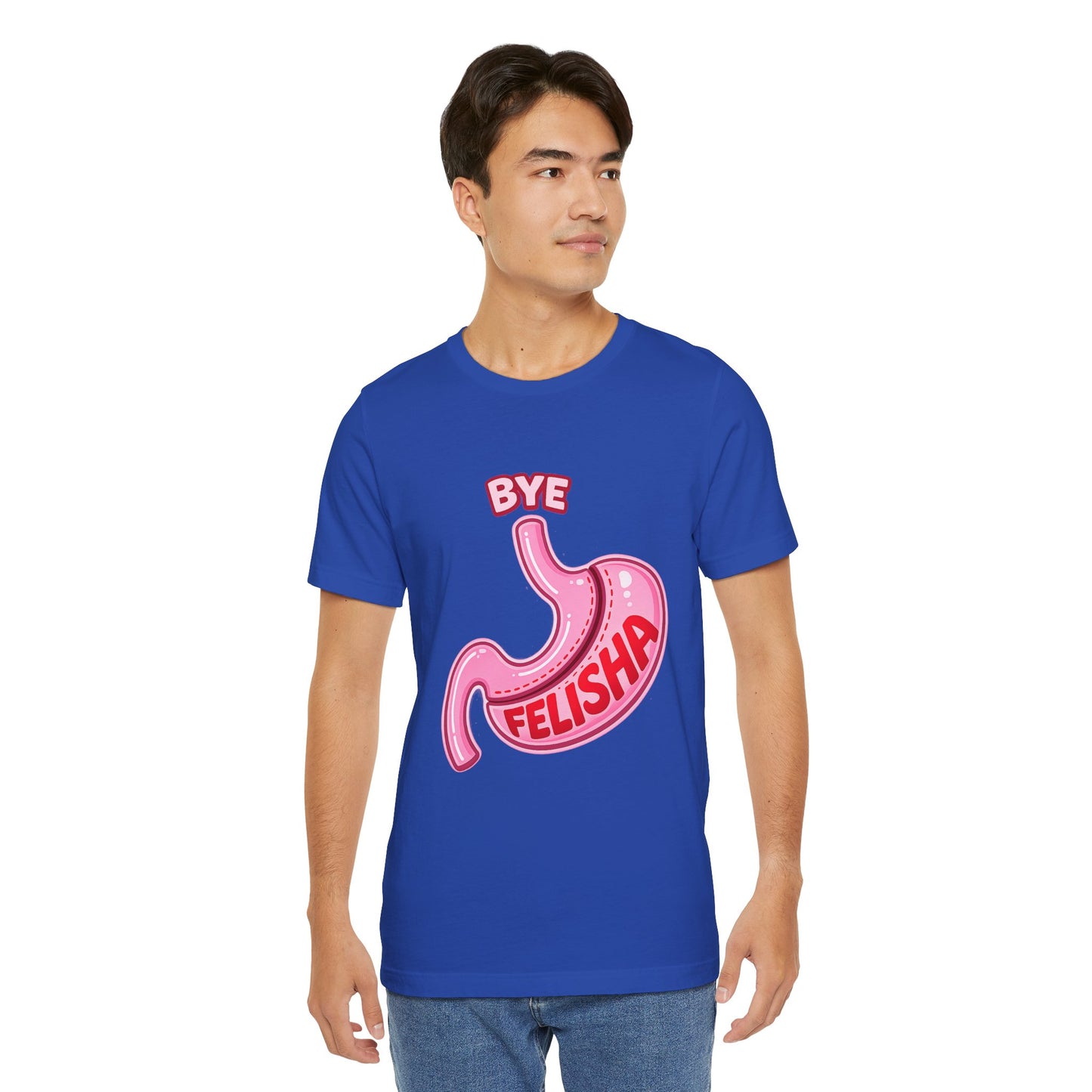 Bye Felisha Gastric Sleeve Stomach Graphic Tee — Funny Pink Cartoon Stomach T-Shirt