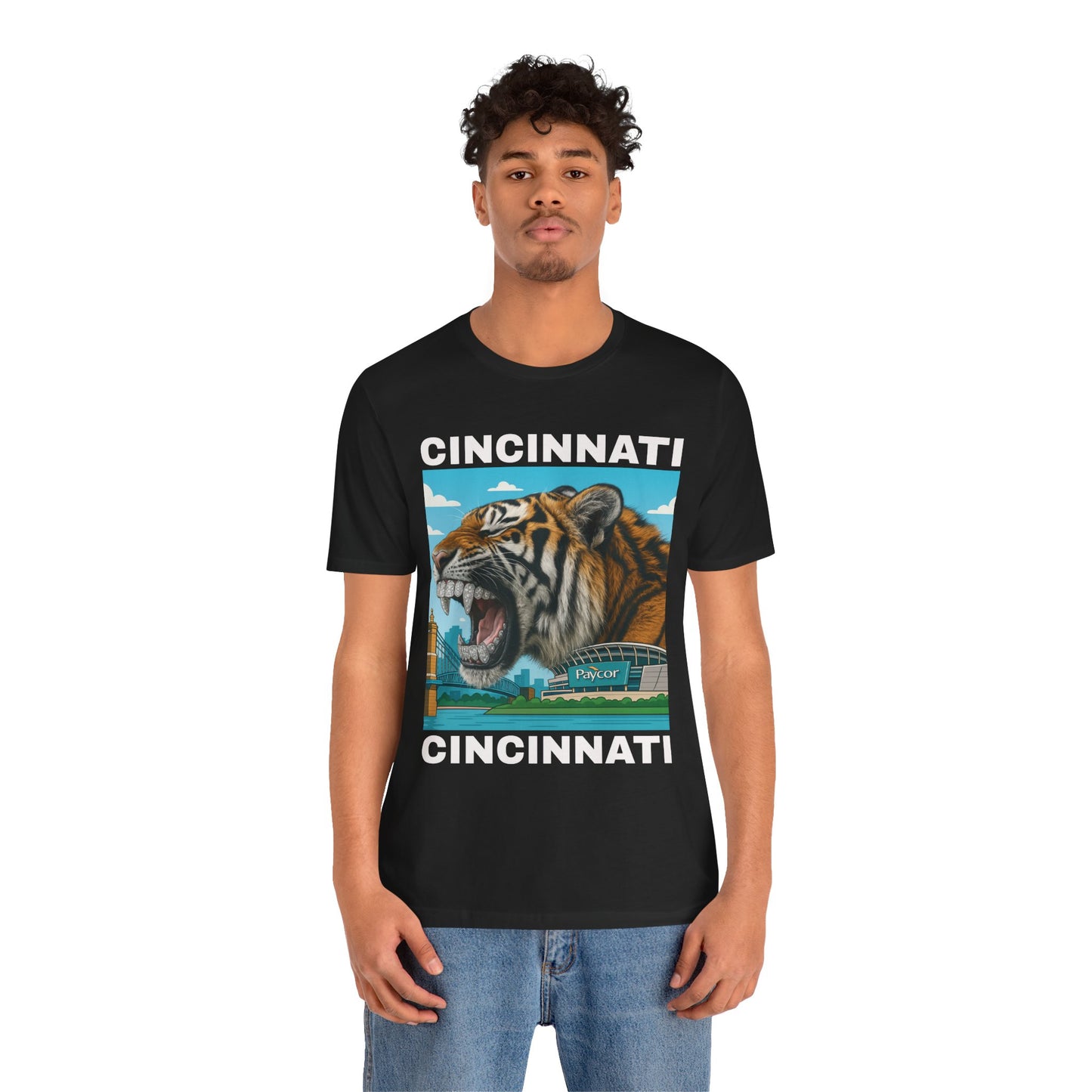 Iced Out Grillz Cincinnati Tiger Graphic T‑Shirt – Roaring City Skyline Tee