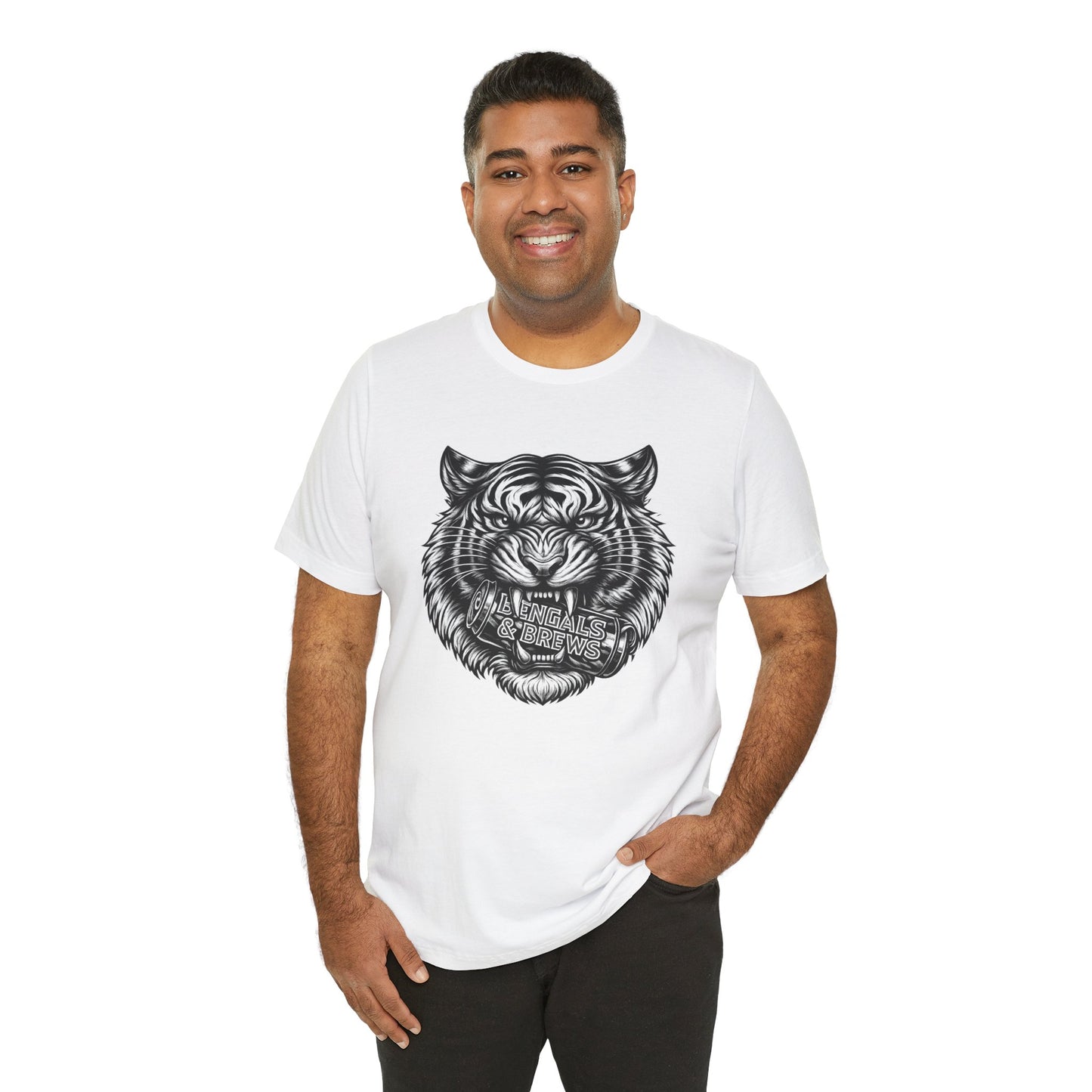 Bengals and Brews Black and White — Fierce Vintage Tiger Head Graphic T-Shirt