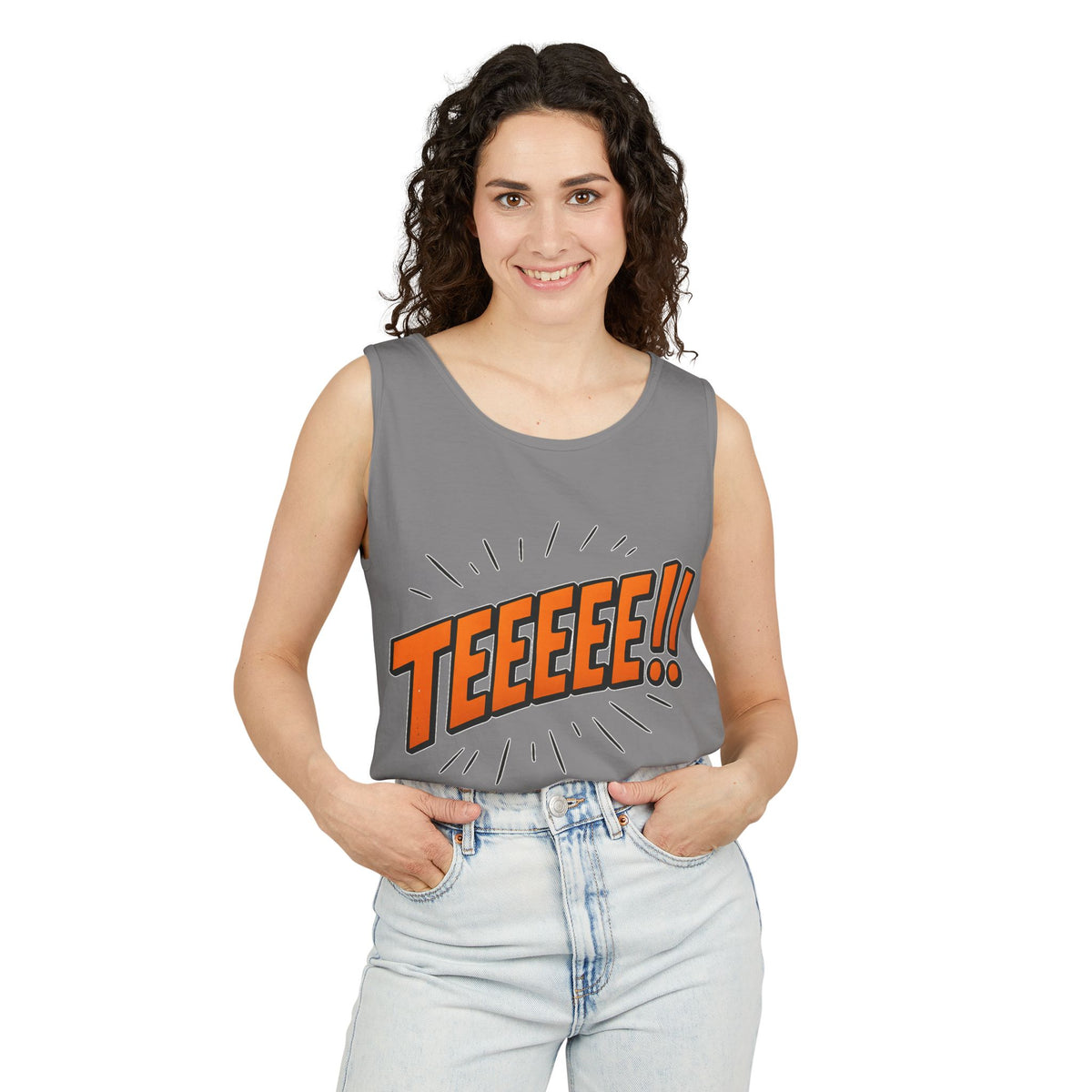 TEEEEE!! -Fun Graphic Tank Top Summer Essential, Unisex Apparel, Beachwear, Gift Idea, Festival Outfit