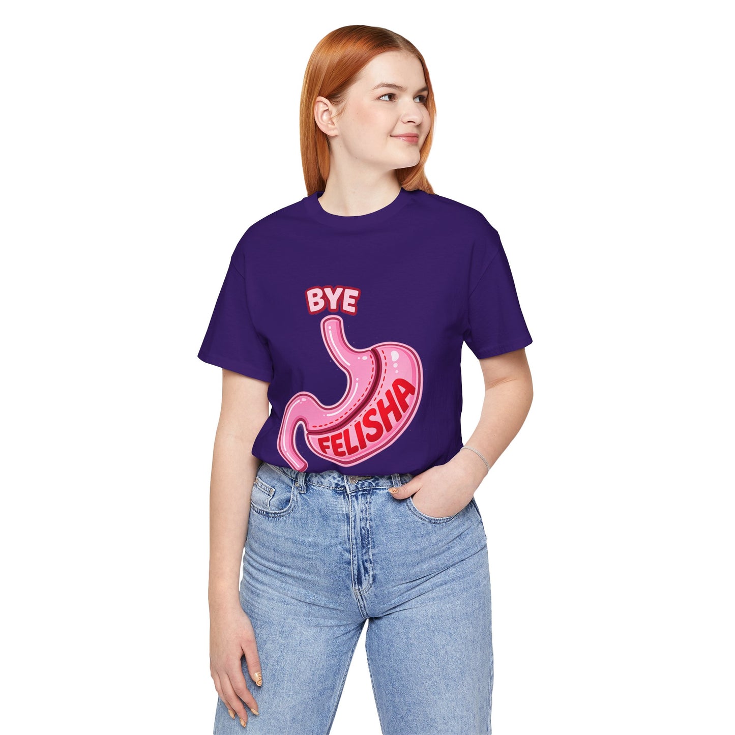 Bye Felisha Gastric Sleeve Stomach Graphic Tee — Funny Pink Cartoon Stomach T-Shirt