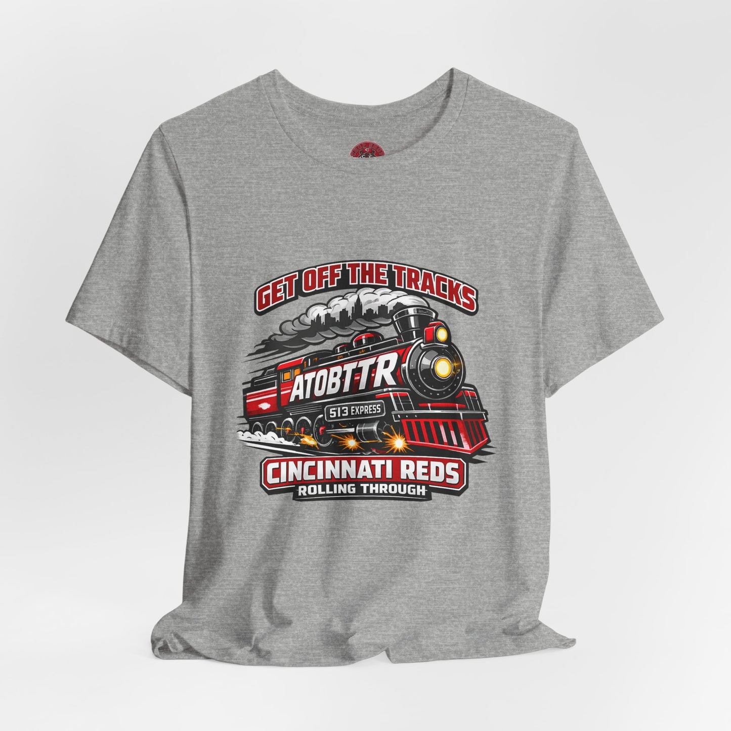 Cincinnati Reds Vintage Train "GET OFF THE TRACKS" Tee — Baseball Fan Shirt