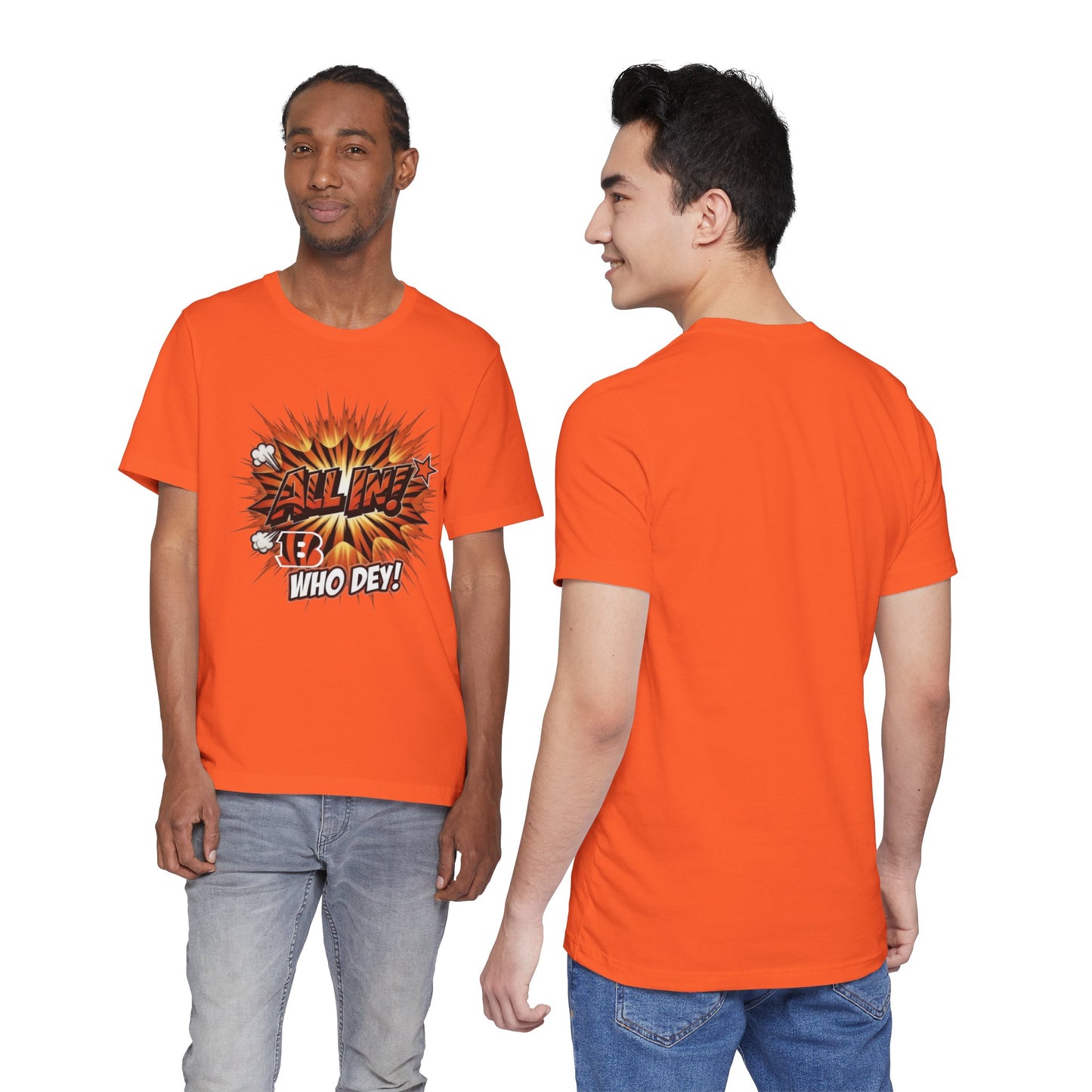 All In! Who Dey! Bengals Fan T-Shirt – All In Comic Burst Tee