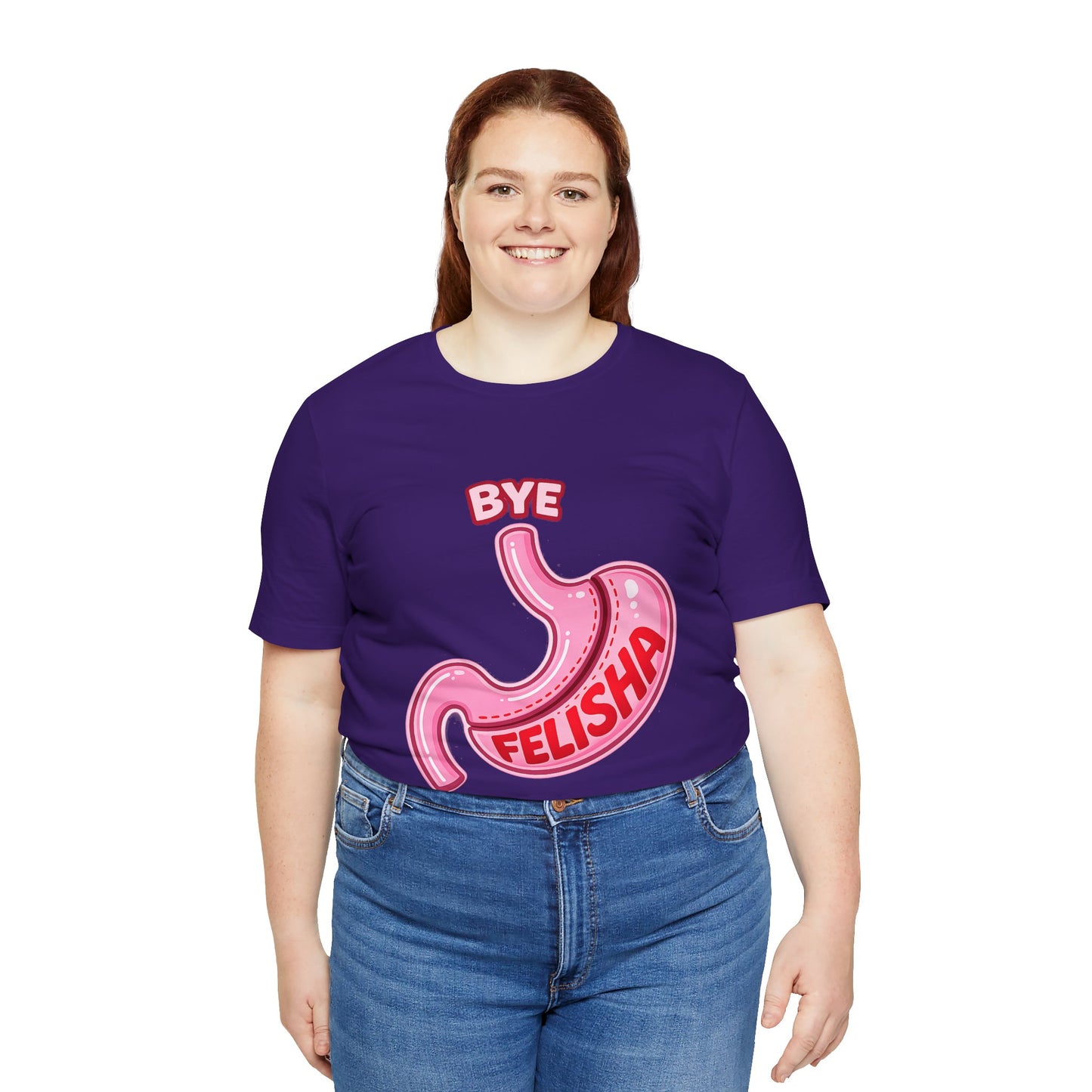Bye Felisha Gastric Sleeve Stomach Graphic Tee — Funny Pink Cartoon Stomach T-Shirt