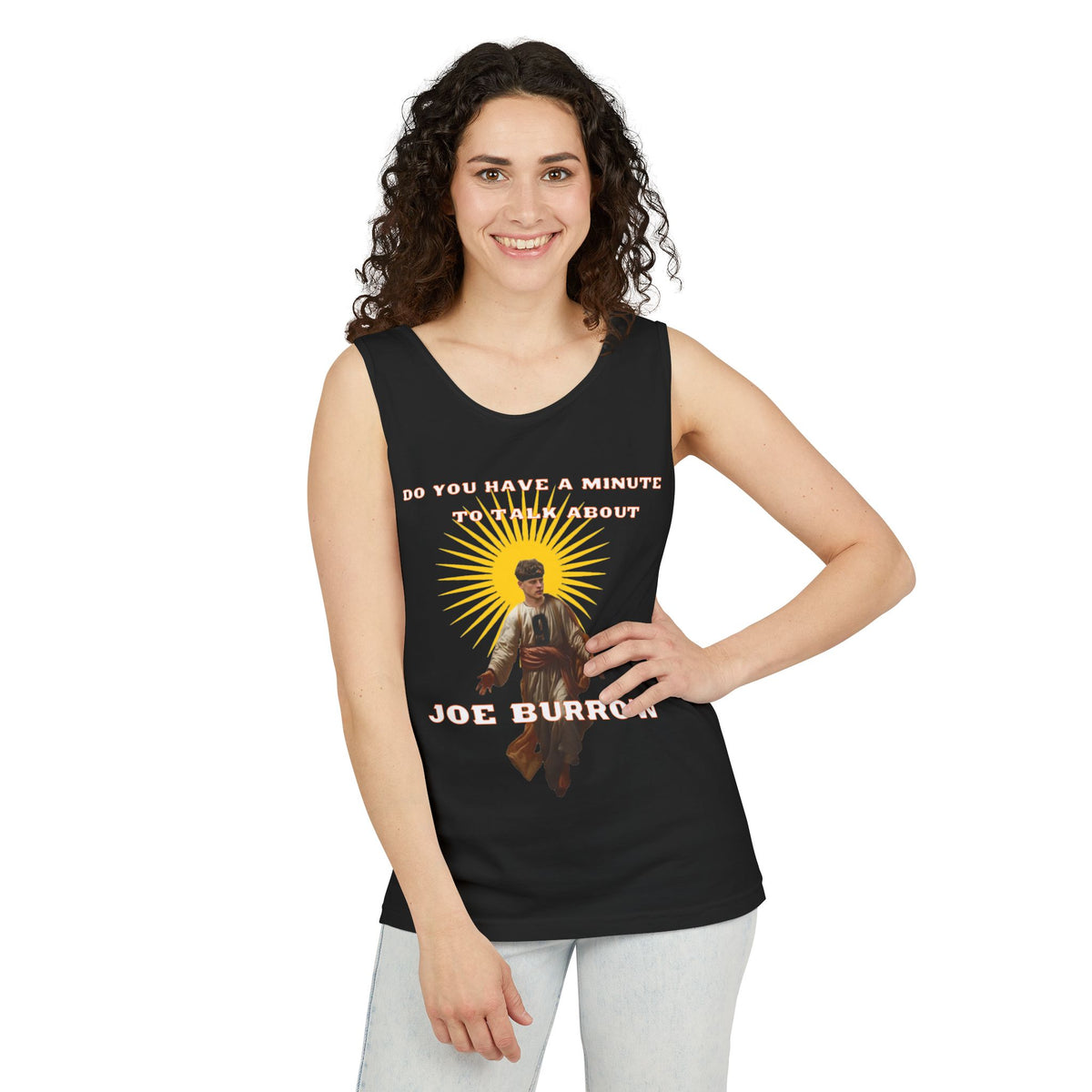 Do you have a minute to talk about Joe Burrow Unisex Garment-Dyed Tank Top - Sporty Casual Wear, Summer Essentials, Gift for Fans, Unique Graphic Tee, Trendy Athletic Apparel