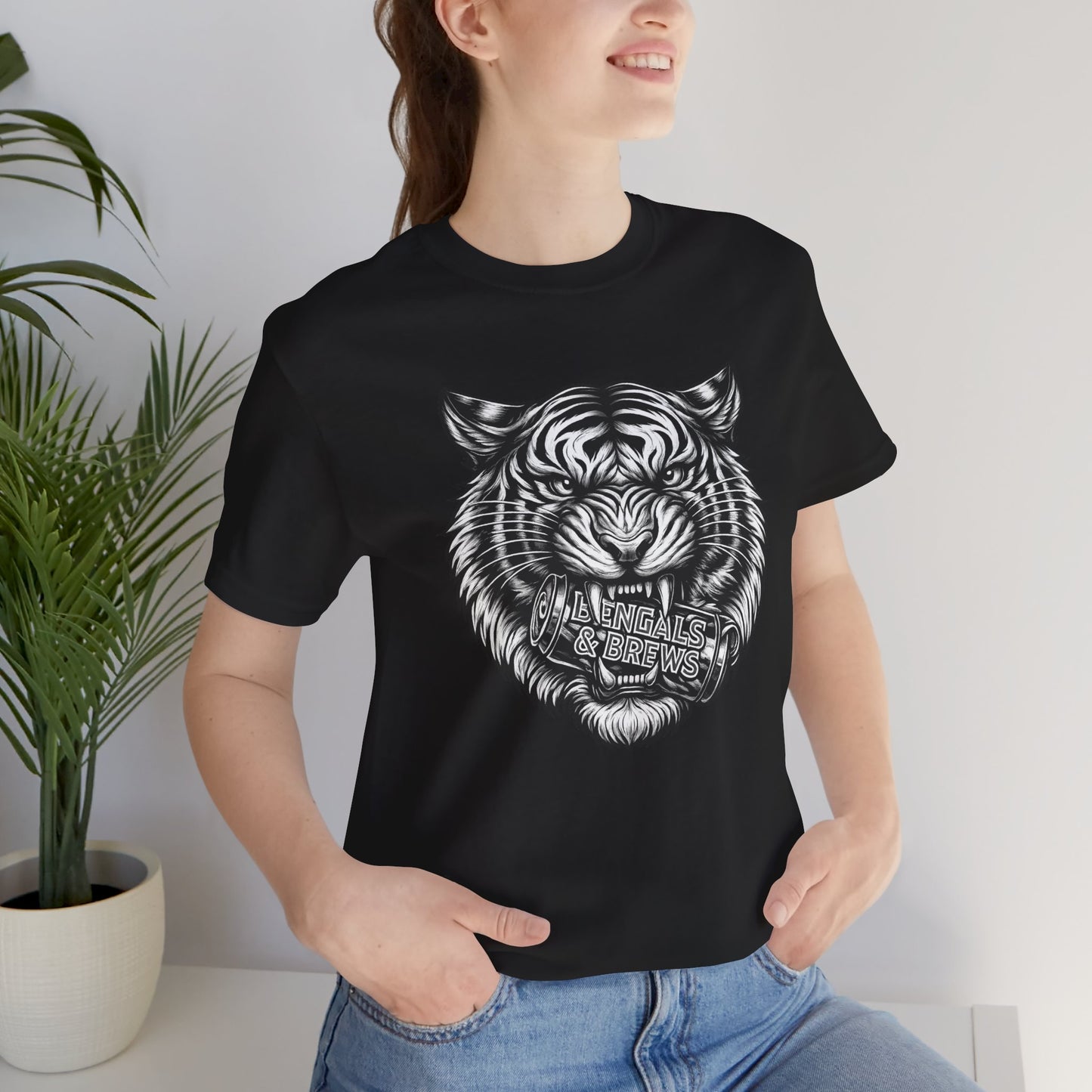 Bengals and Brews Black and White — Fierce Vintage Tiger Head Graphic T-Shirt