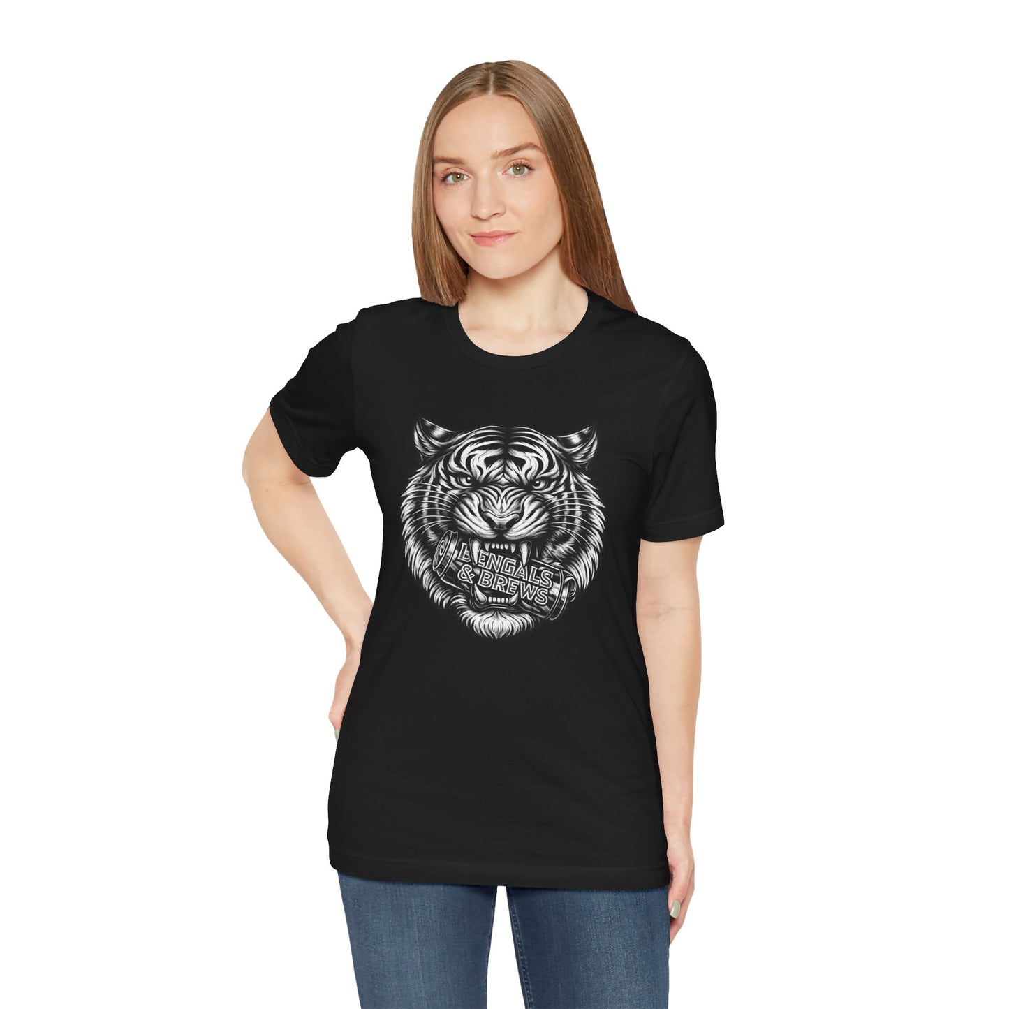 Bengals and Brews Black and White — Fierce Vintage Tiger Head Graphic T-Shirt