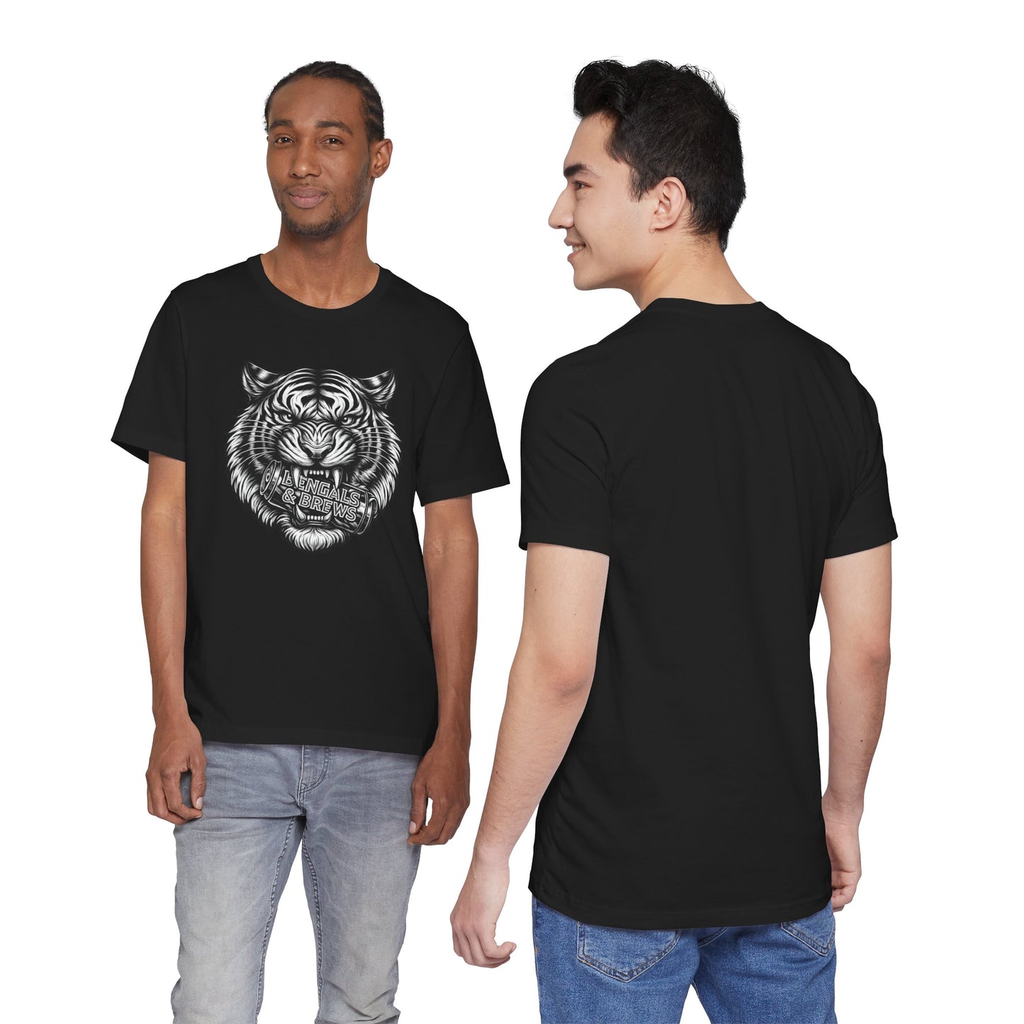 Bengals and Brews Black and White — Fierce Vintage Tiger Head Graphic T-Shirt