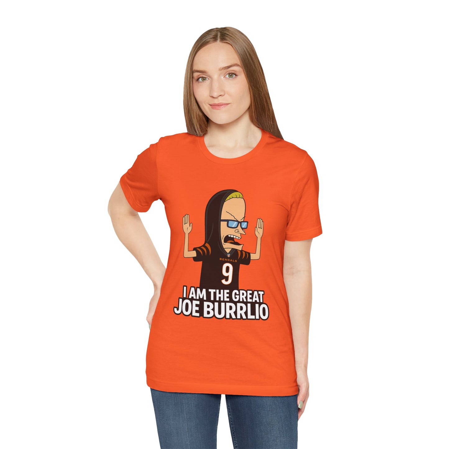 I Am The Great Joe Burrlio | Funny Bengals Fan T-Shirt | Beavis-Inspired Football Parody Tee