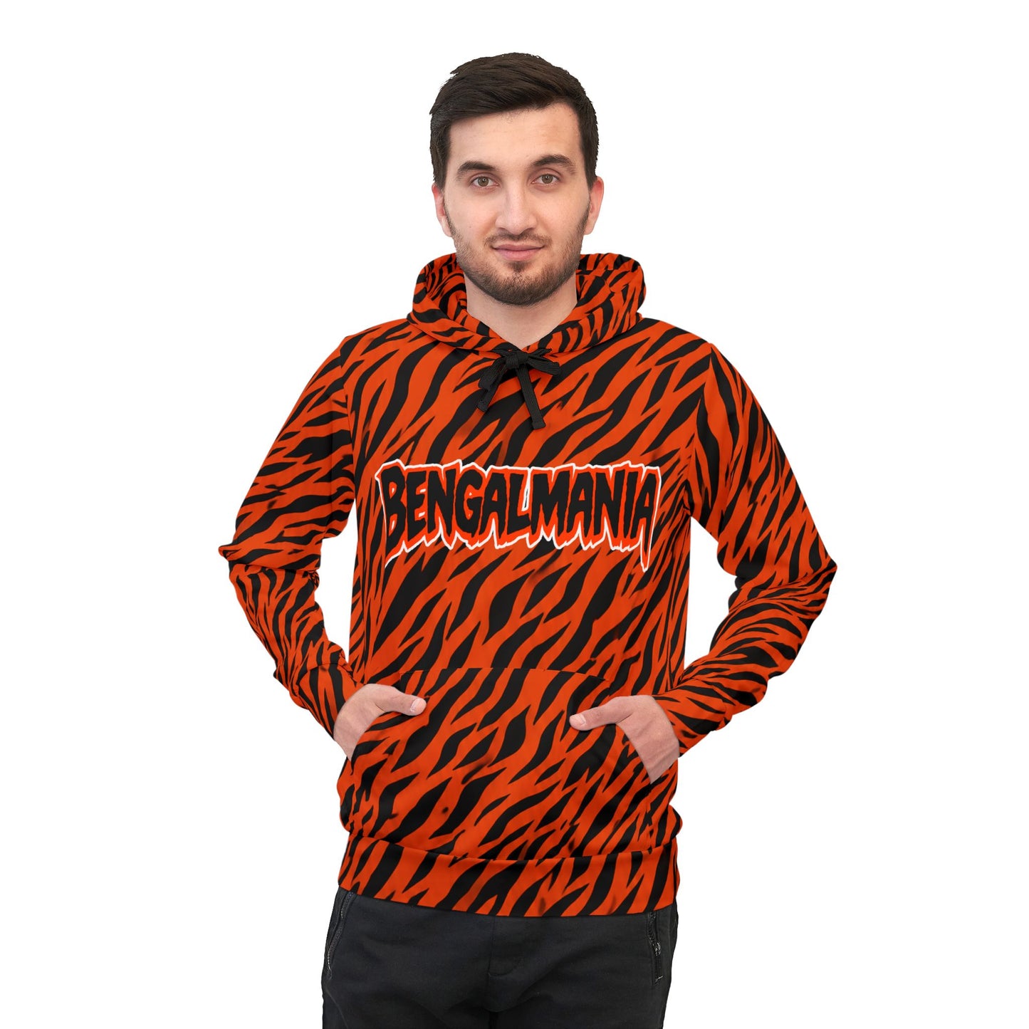 Bengal Mania Athletic Hoodie — Orange Tiger Stripe All-Over Print