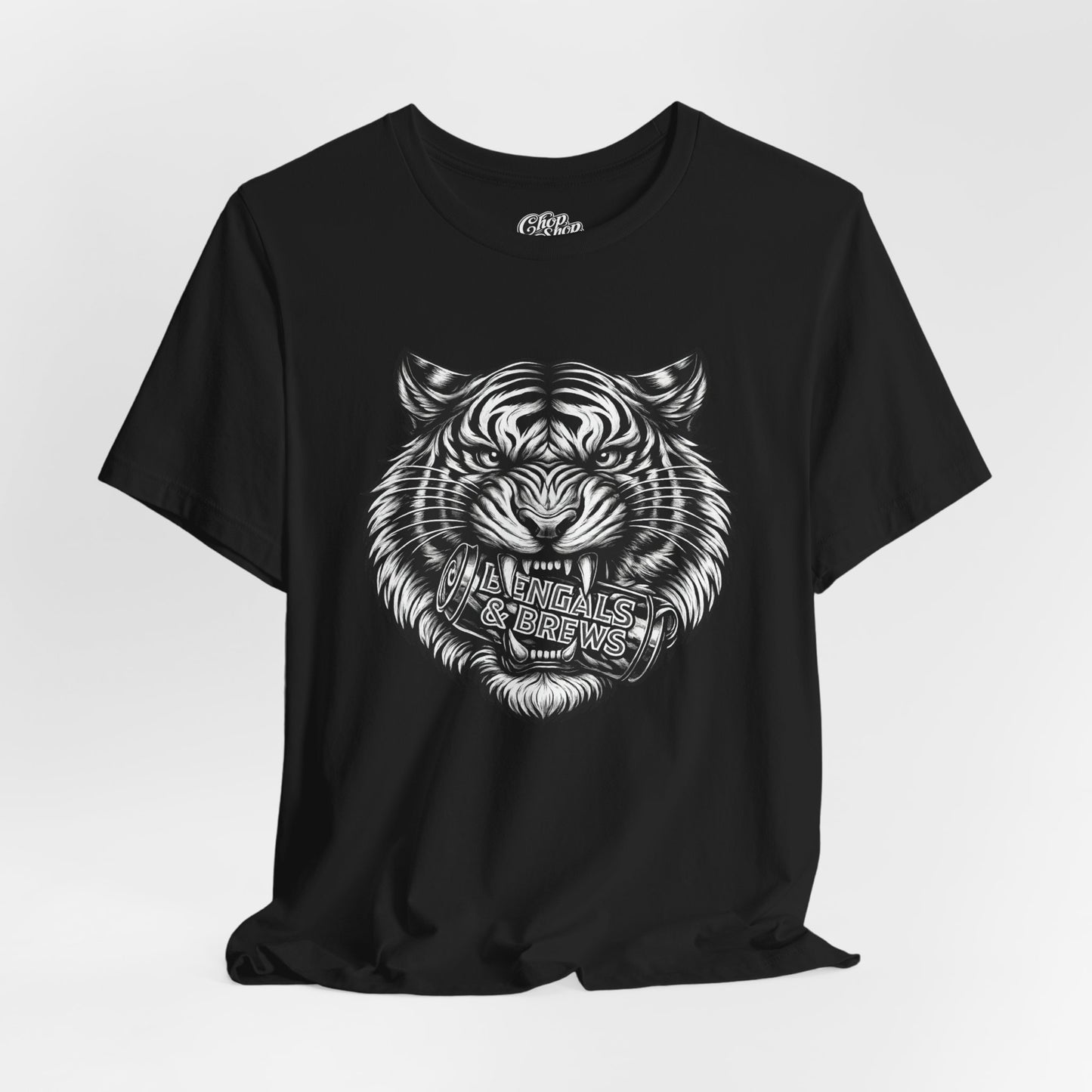 Bengals and Brews Black and White — Fierce Vintage Tiger Head Graphic T-Shirt