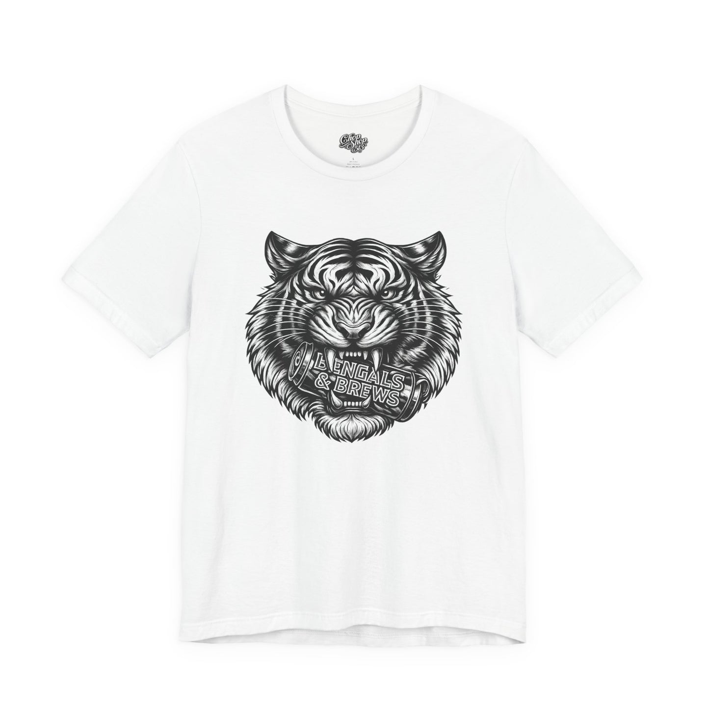 Bengals and Brews Black and White — Fierce Vintage Tiger Head Graphic T-Shirt