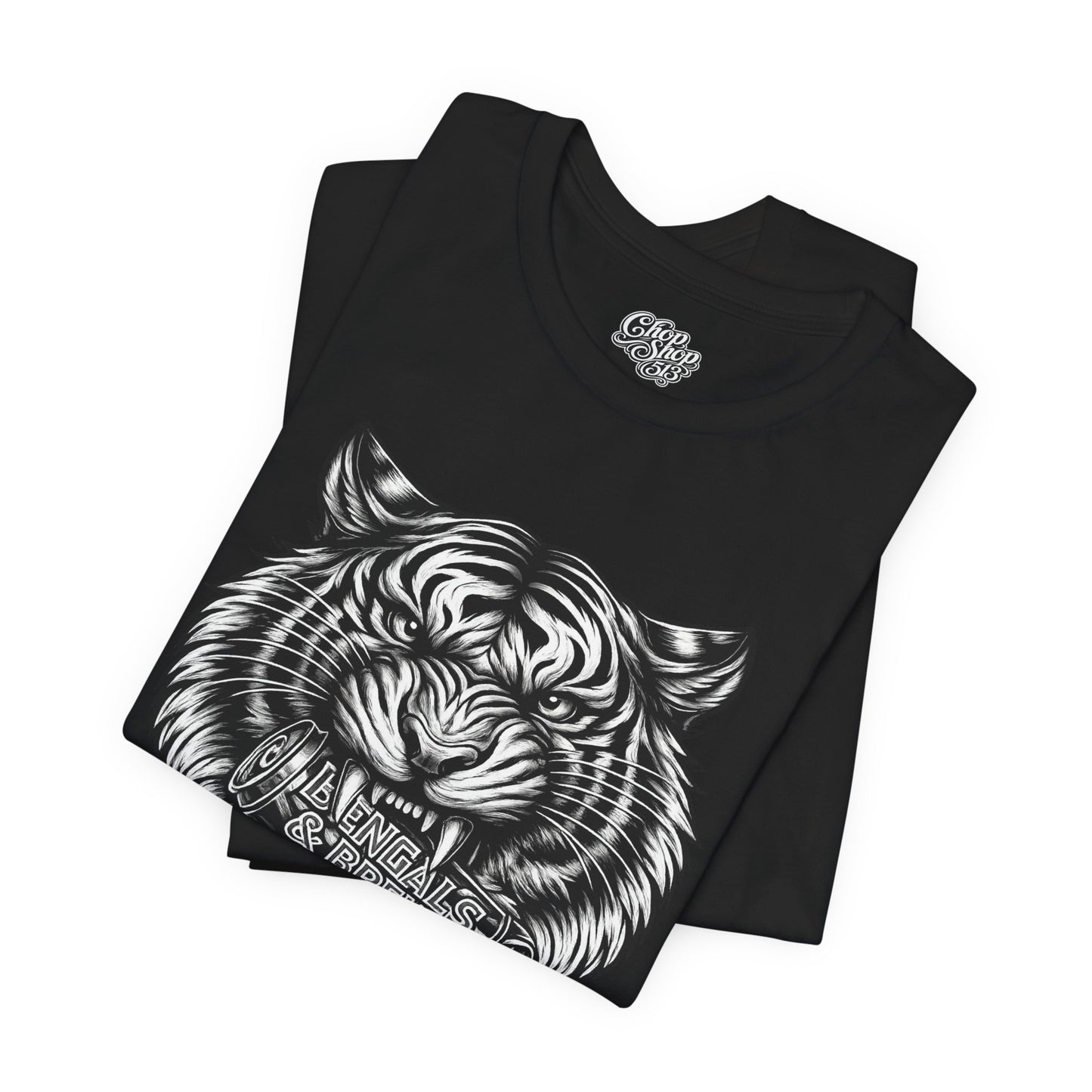 Bengals and Brews Black and White — Fierce Vintage Tiger Head Graphic T-Shirt